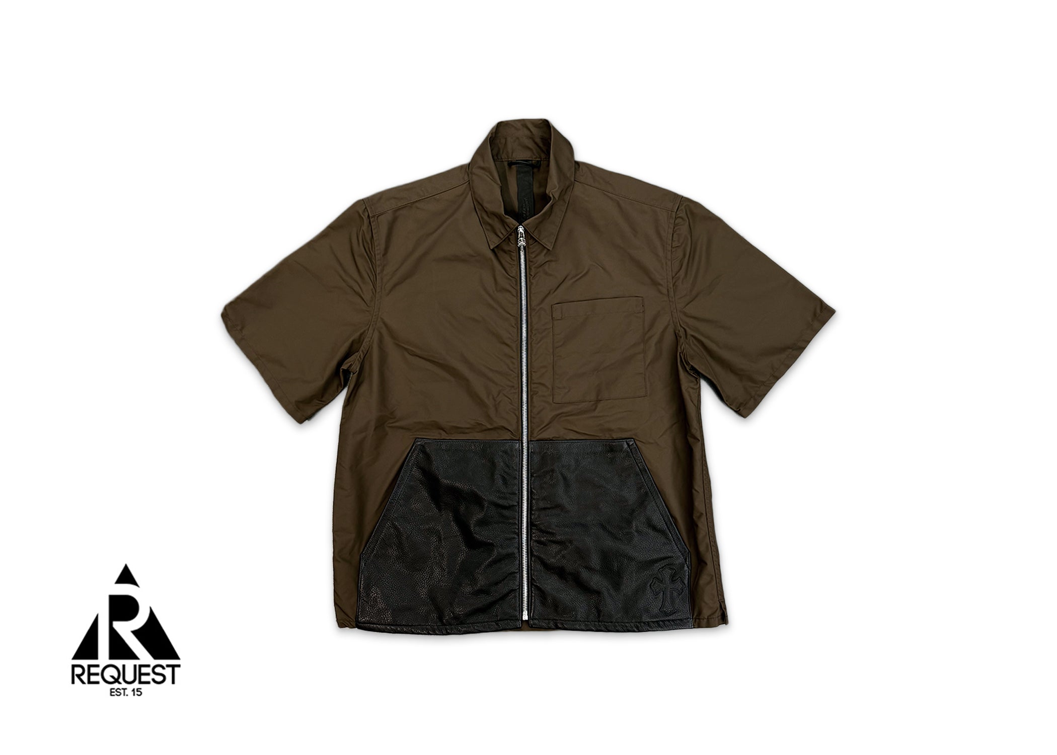 Nylon Leather Zip Shirt Jacket “Brown"