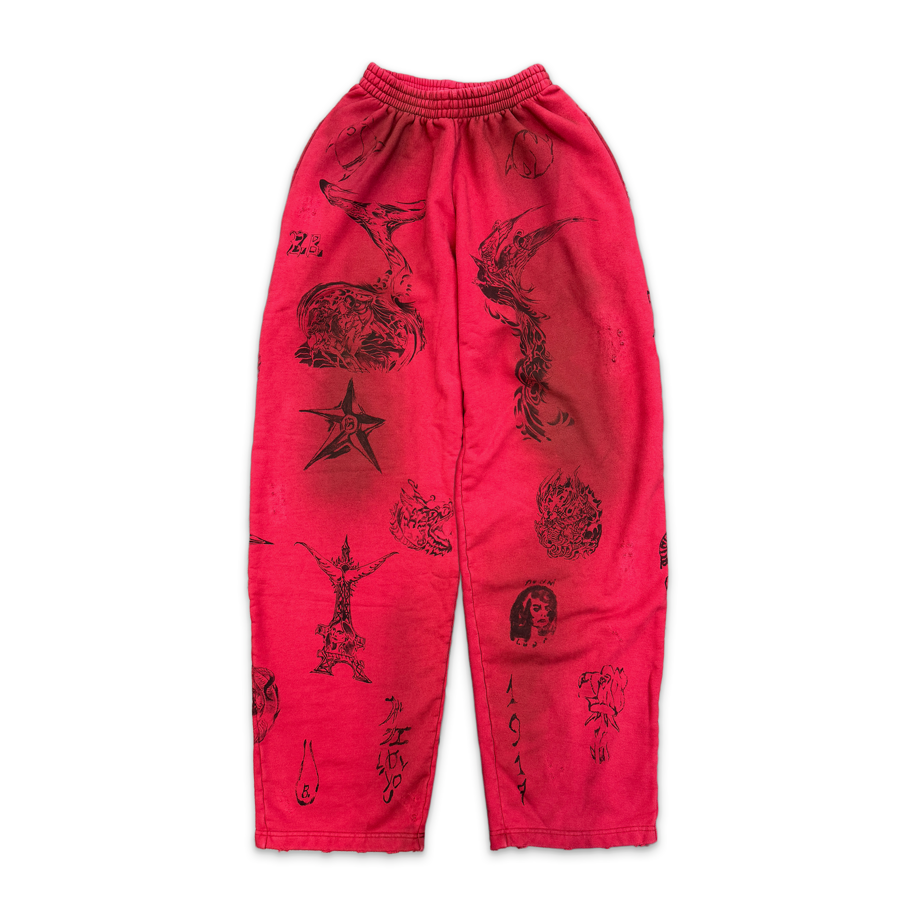 Tattoo Baggy Heavy Sweatpants "Red"