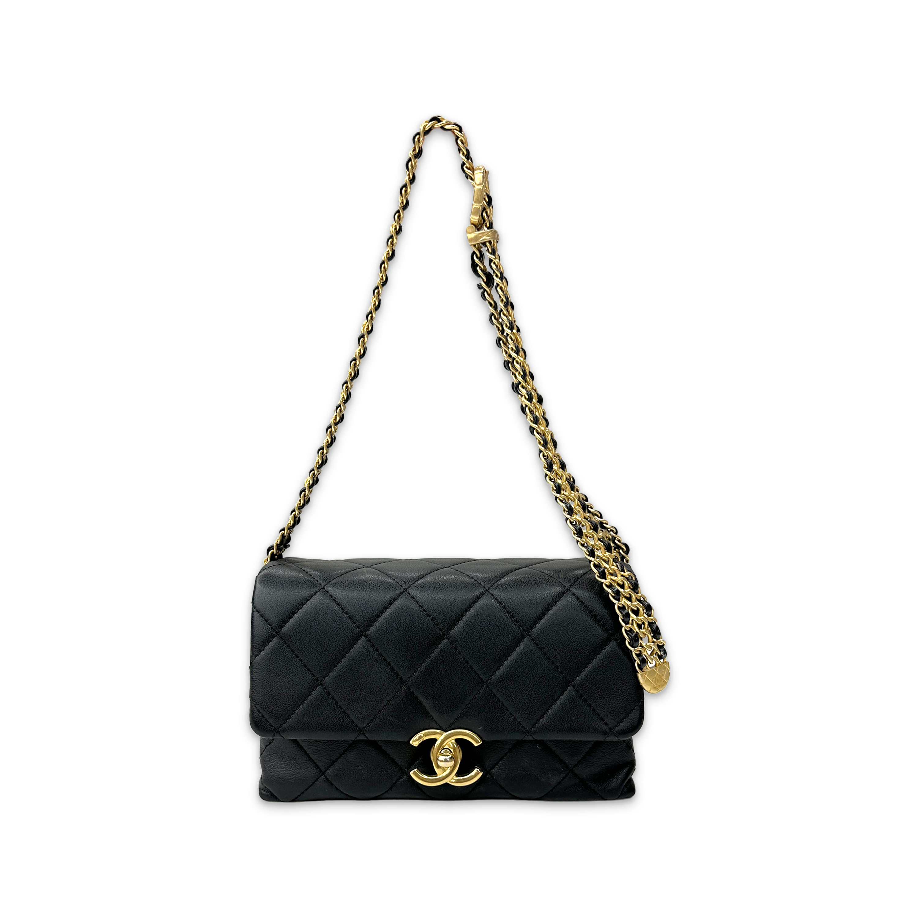 Chanel, Quilted Leather Matelasse Belt Chain Purse "Black"