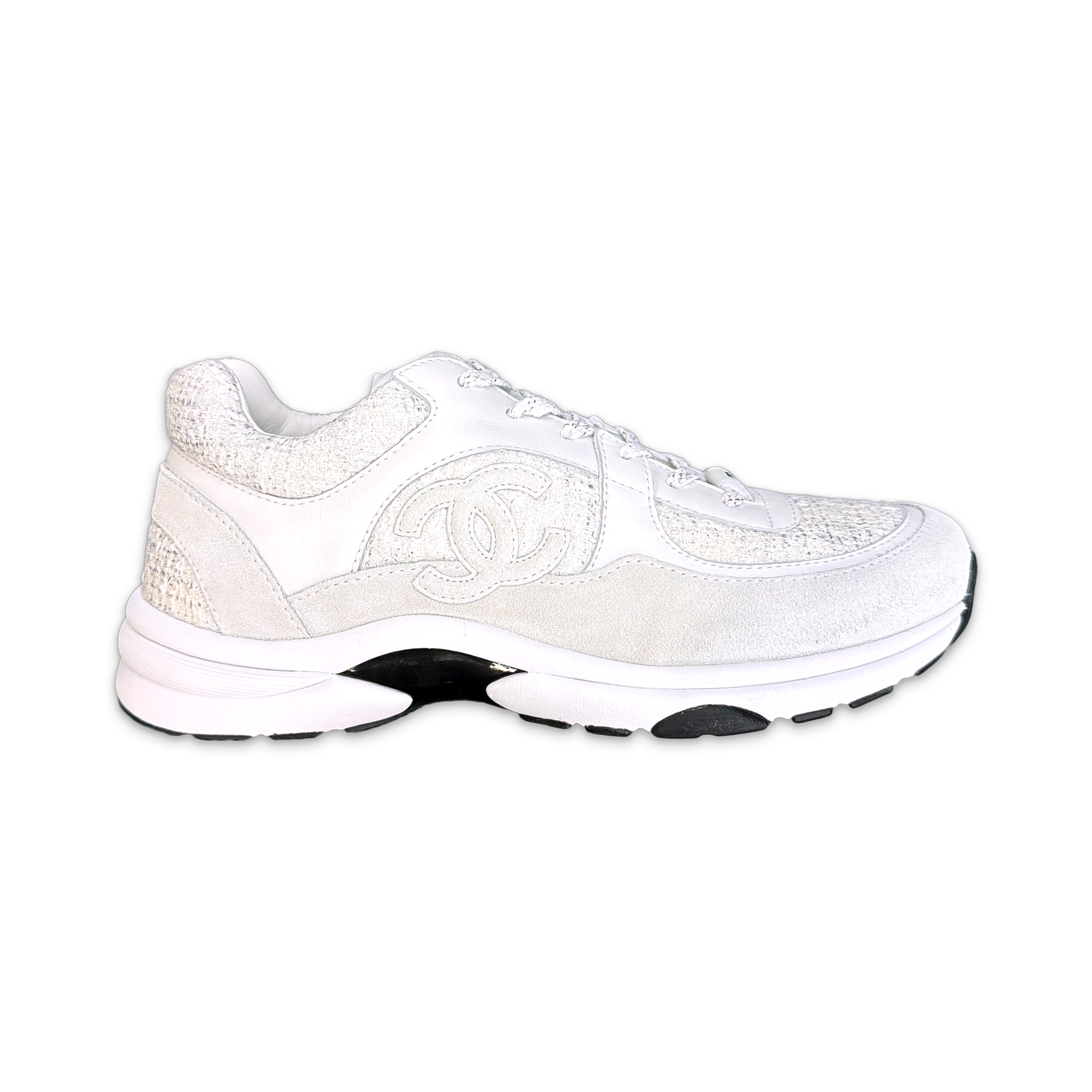 Chanel, Suede Logo Trainer "White Tweed"