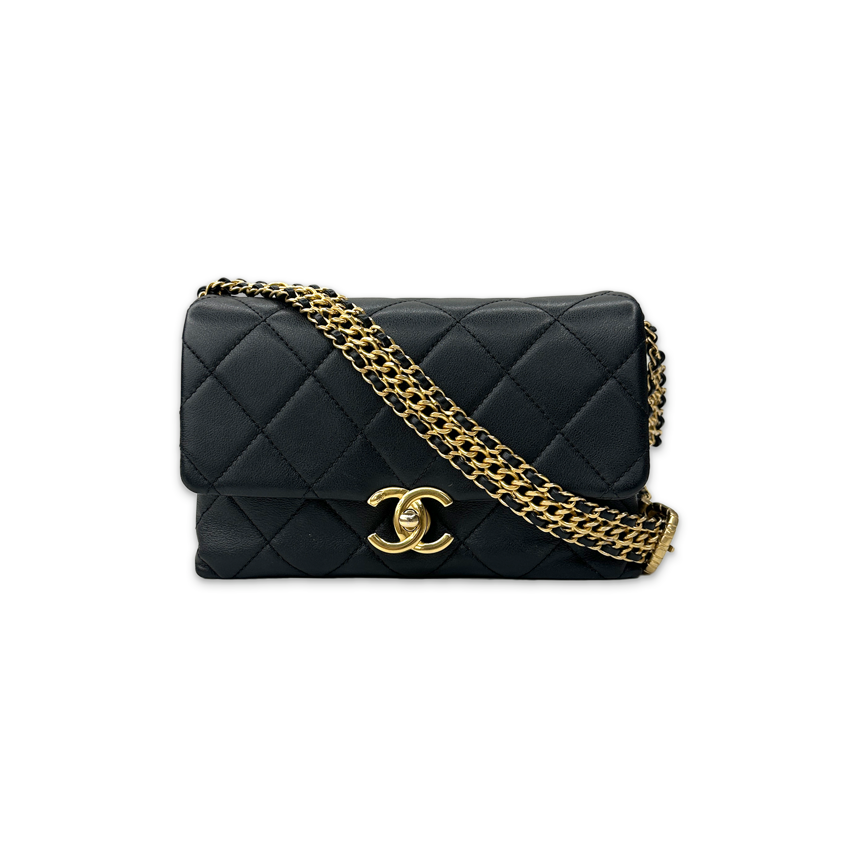Chanel, Quilted Leather Matelasse Belt Chain Purse "Black"