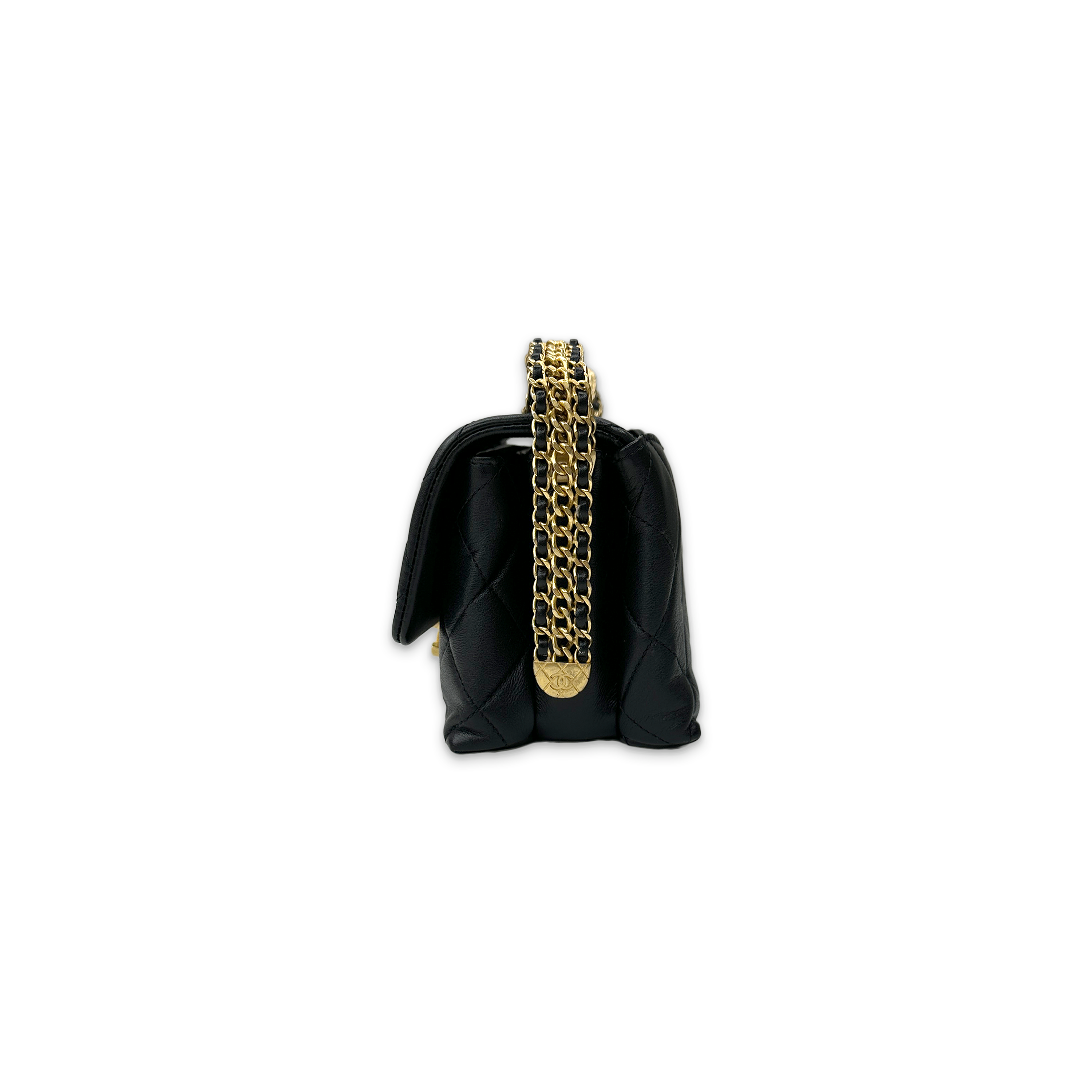 Chanel, Quilted Leather Matelasse Belt Chain Purse "Black"