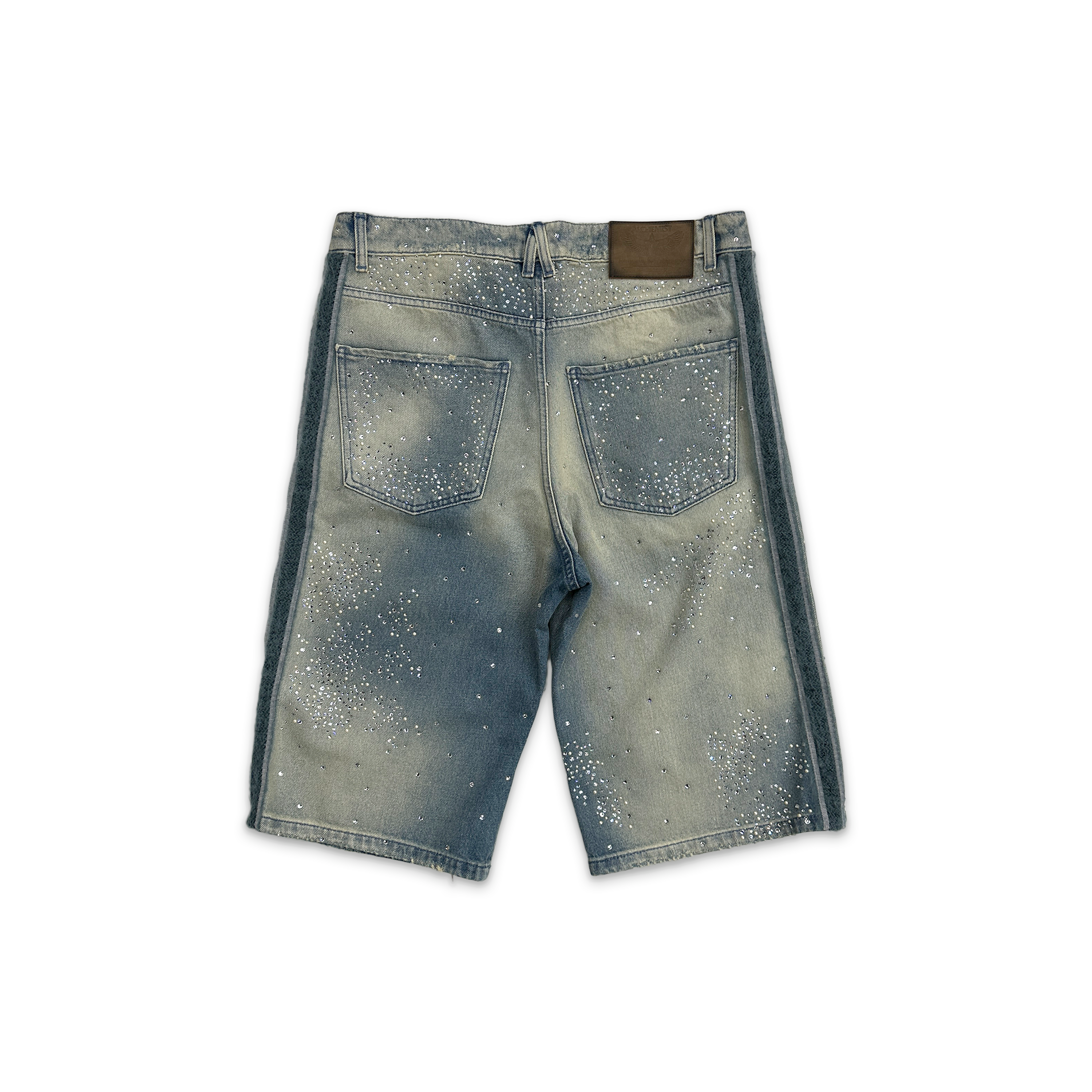 Alchemist, Denim Shorts Crystal & Pearl Striped "Light Indigo"