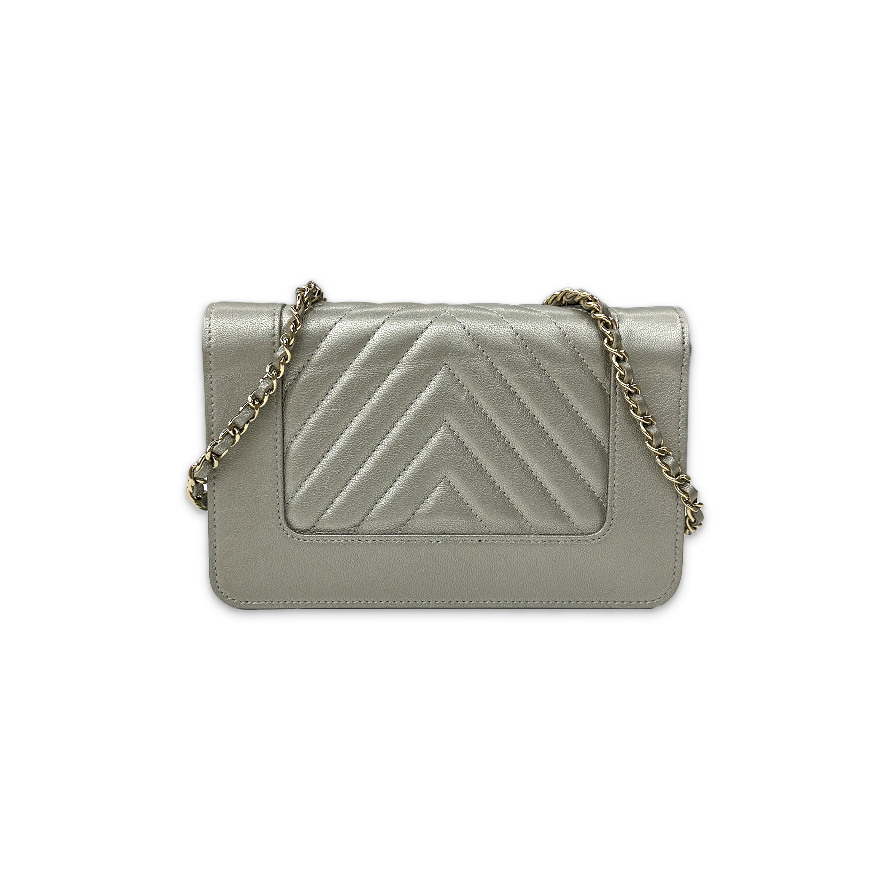 Chanel, Chevron Quilted Crossbody Bag "Silver"