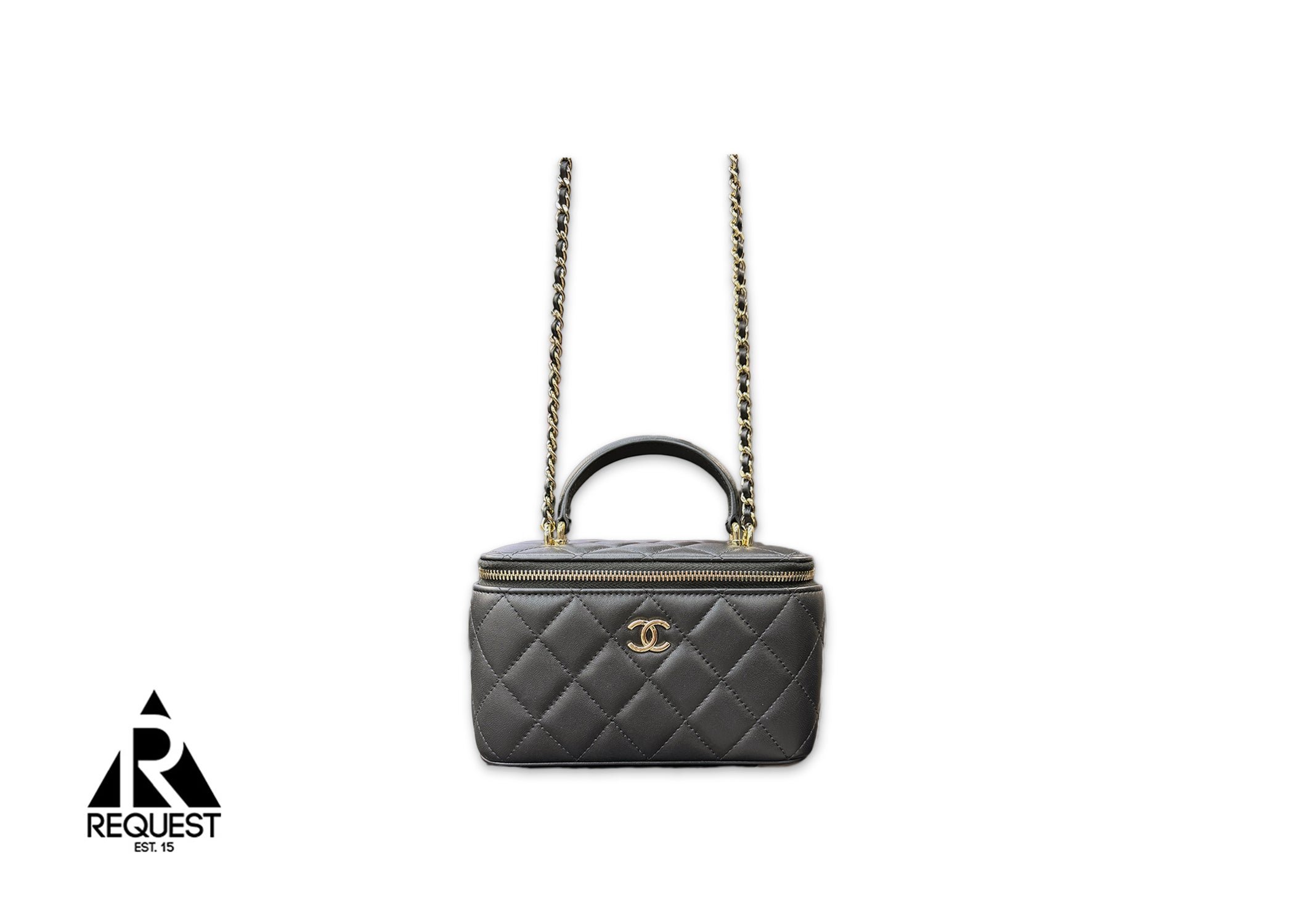 Quilted Vanity Bag W/ Mirror "Black Gold"