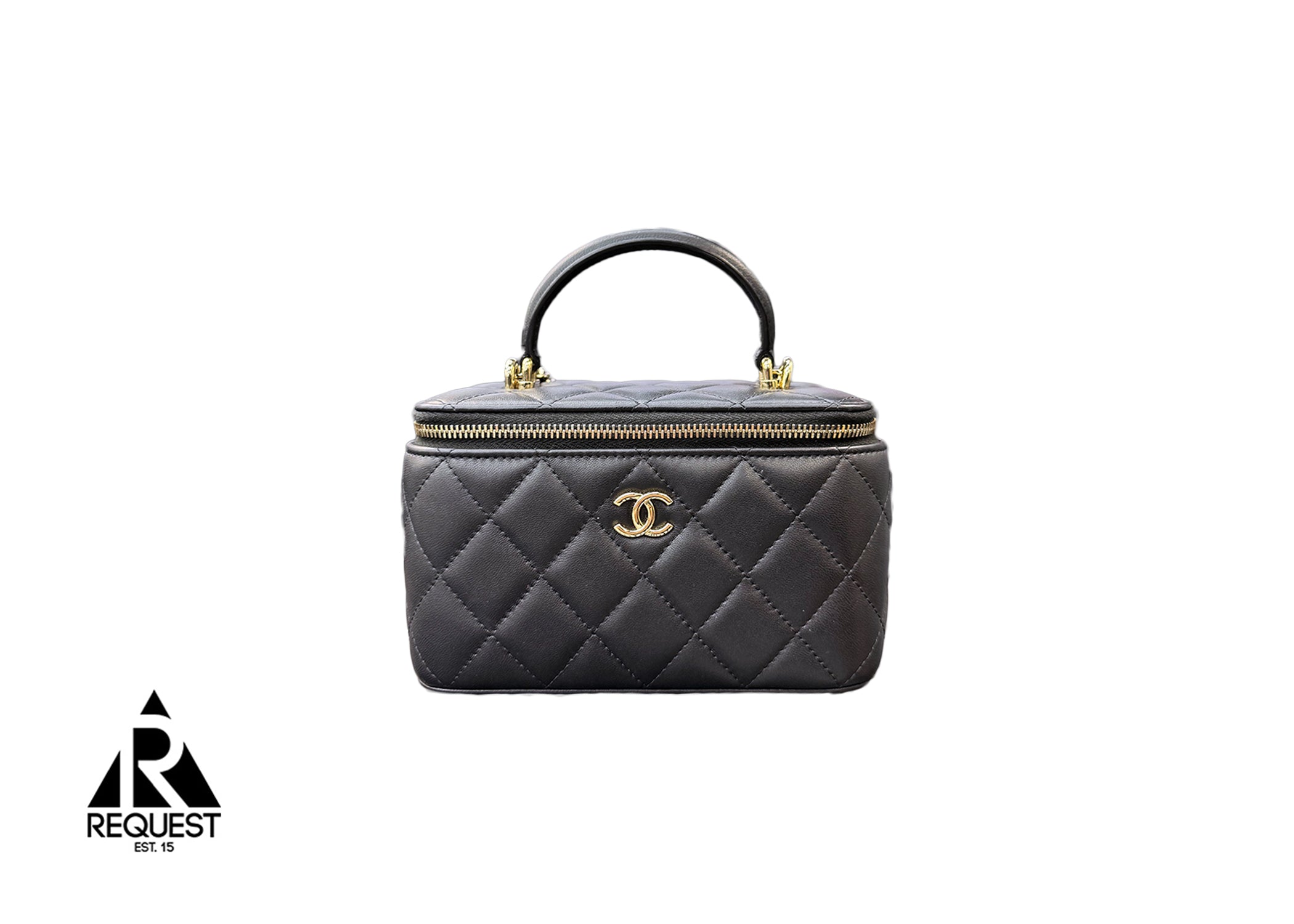 Quilted Vanity Bag W/ Mirror "Black Gold"