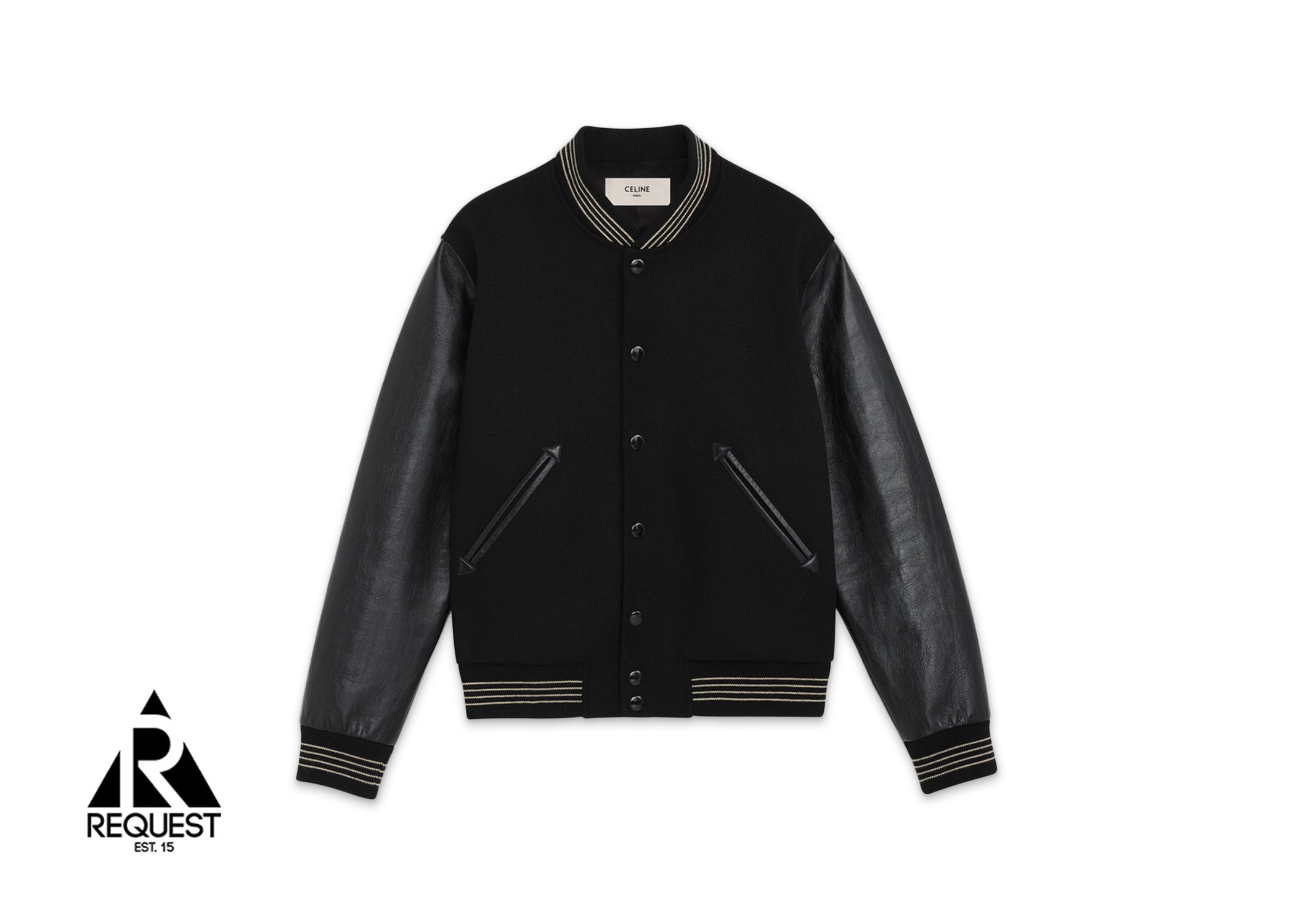 Celine Wool Leather Sleeve Teddy Jacket "Black"