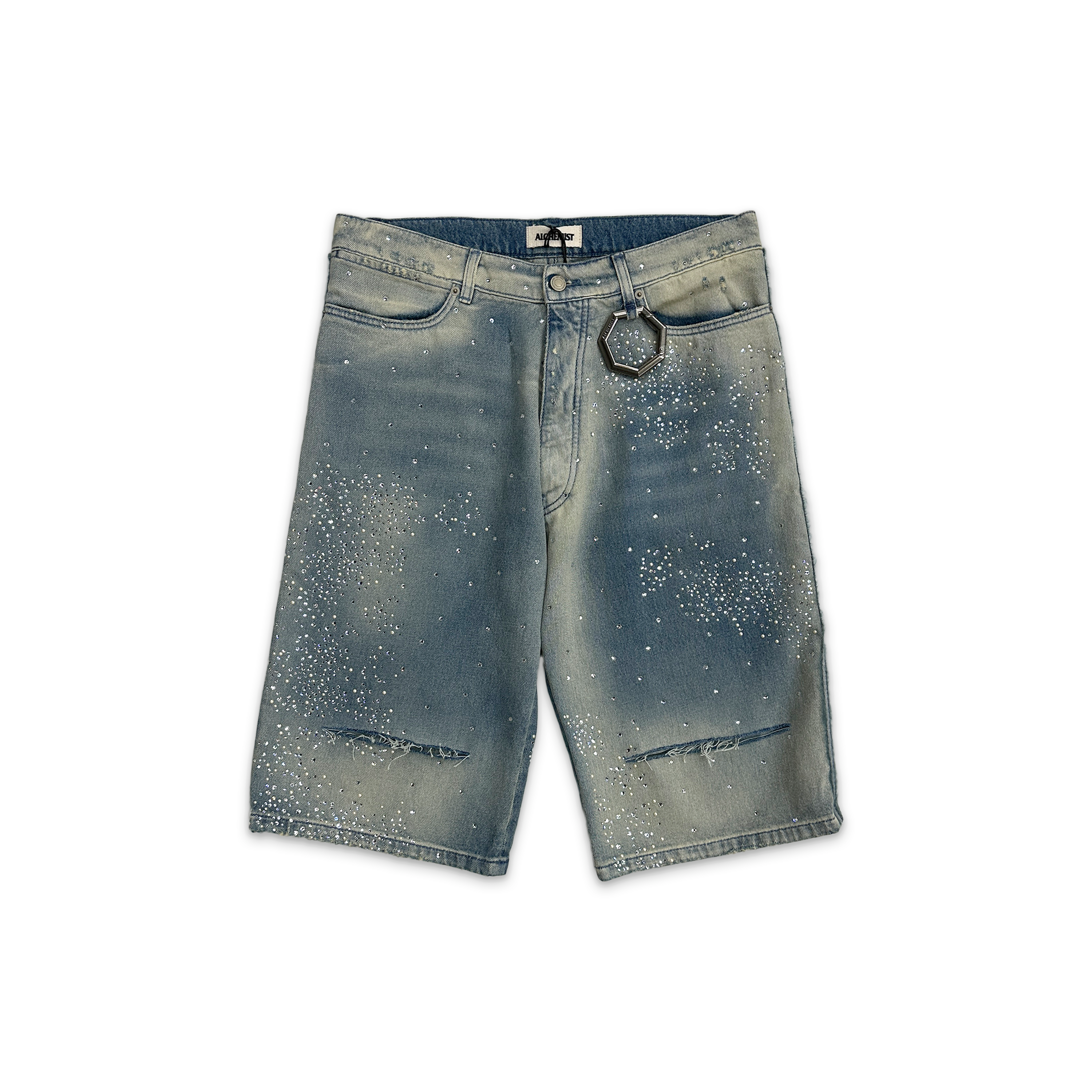 Alchemist, Denim Shorts Crystal & Pearl Striped "Light Indigo"
