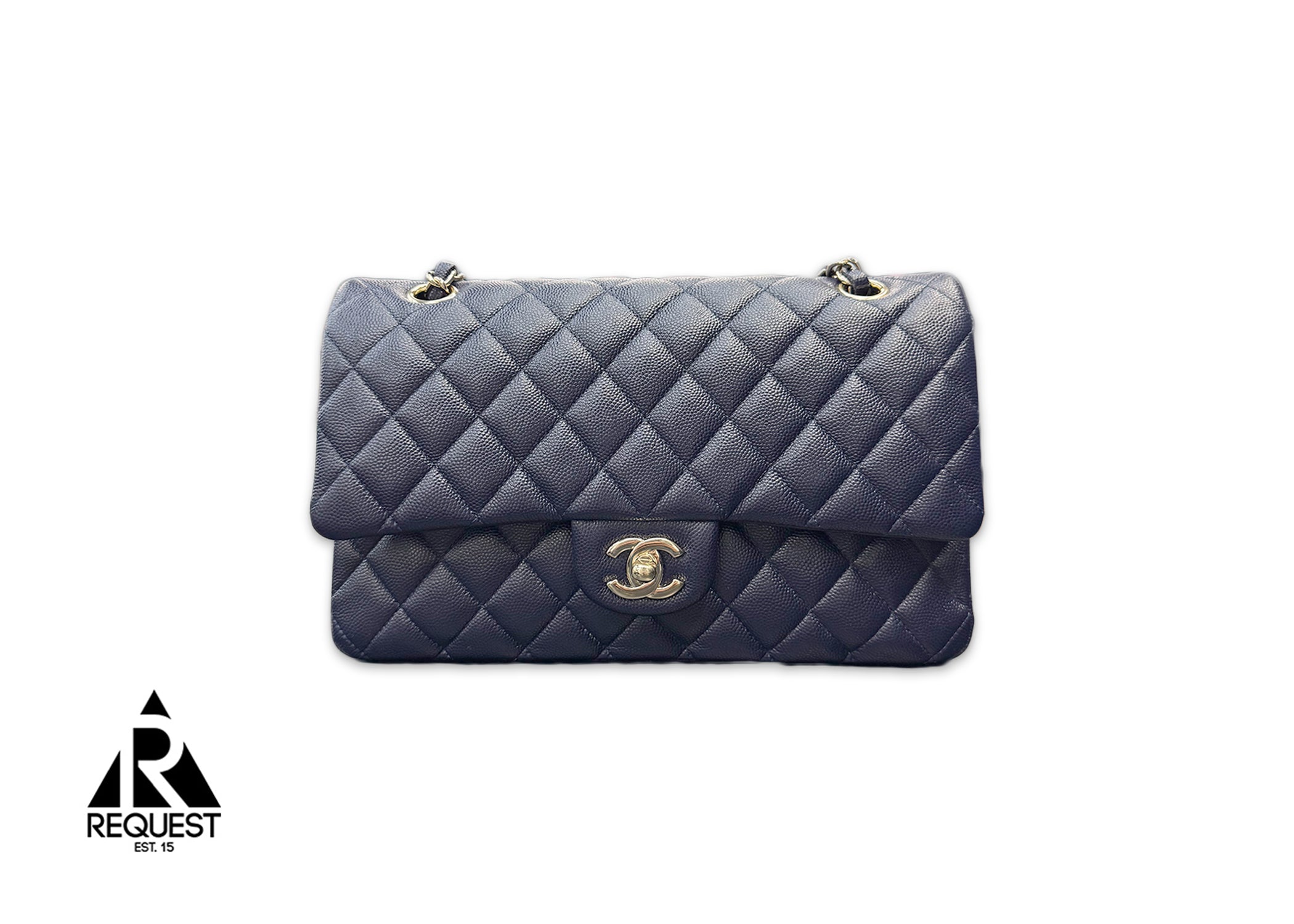 Medium Caviar Quilted Classic Double Flap Purse "Navy"