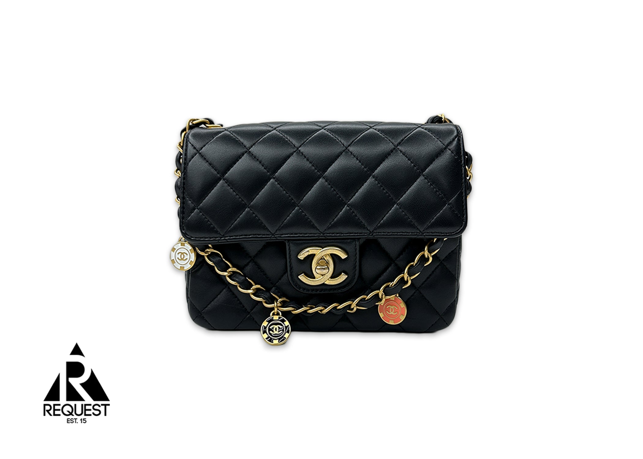 Lambskin Quilted Casino Chips Mini Flap Bag "Black"