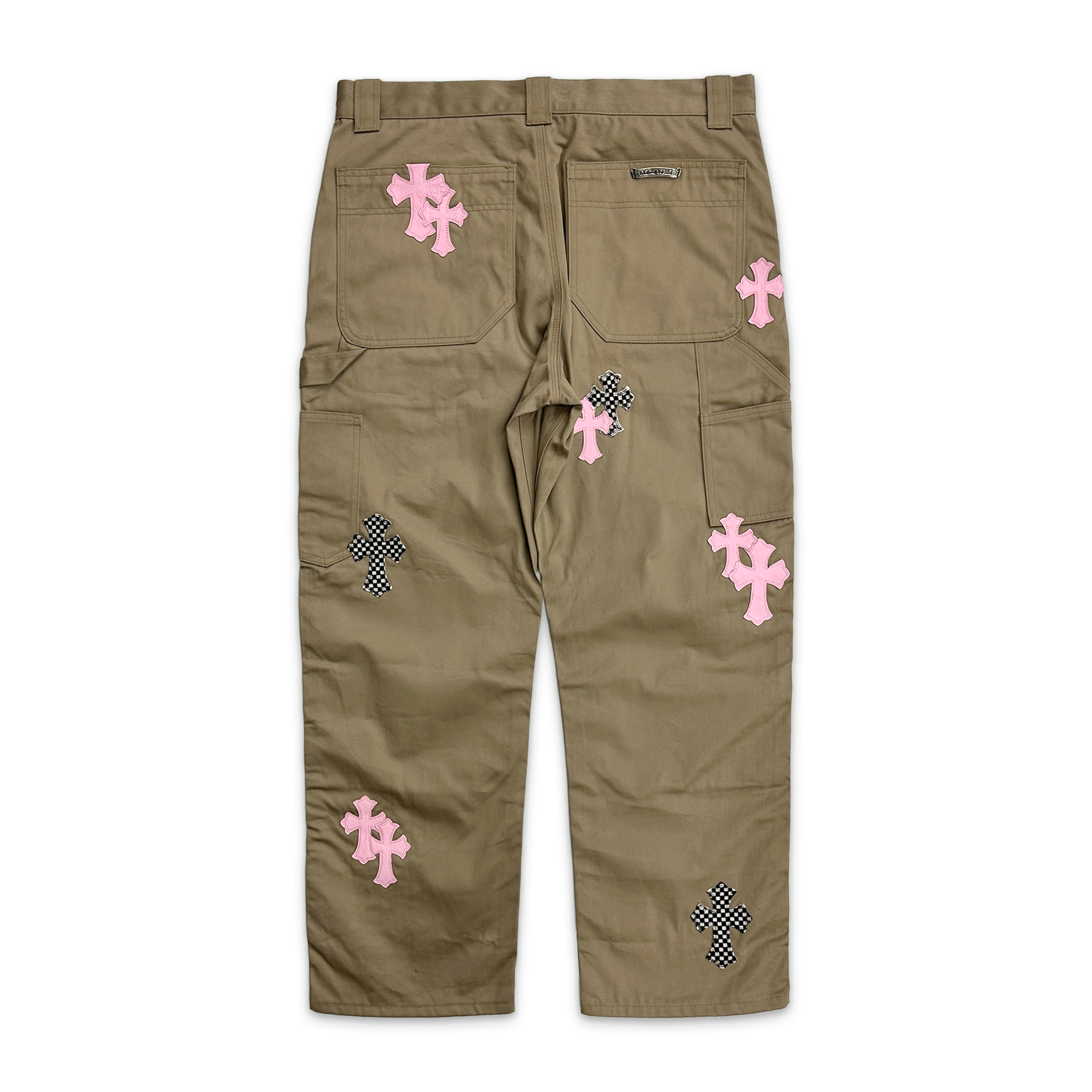 Chrome Hearts, Tan Chino Carpenter Pants "Pink & Checkered Crosses"