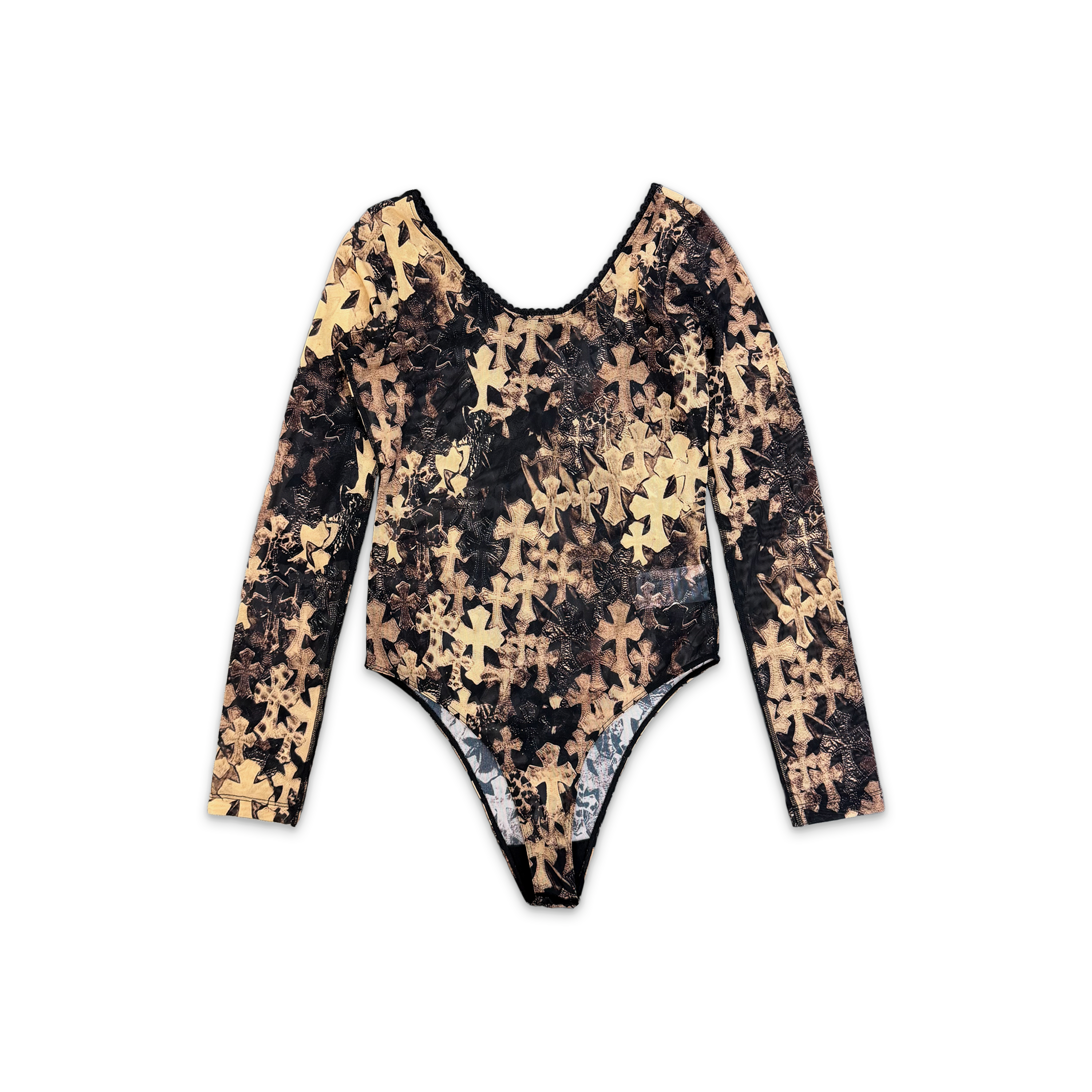 Chrome Hearts, Waterfall Cross Print Mesh Body Suit "Black Tan" (W)