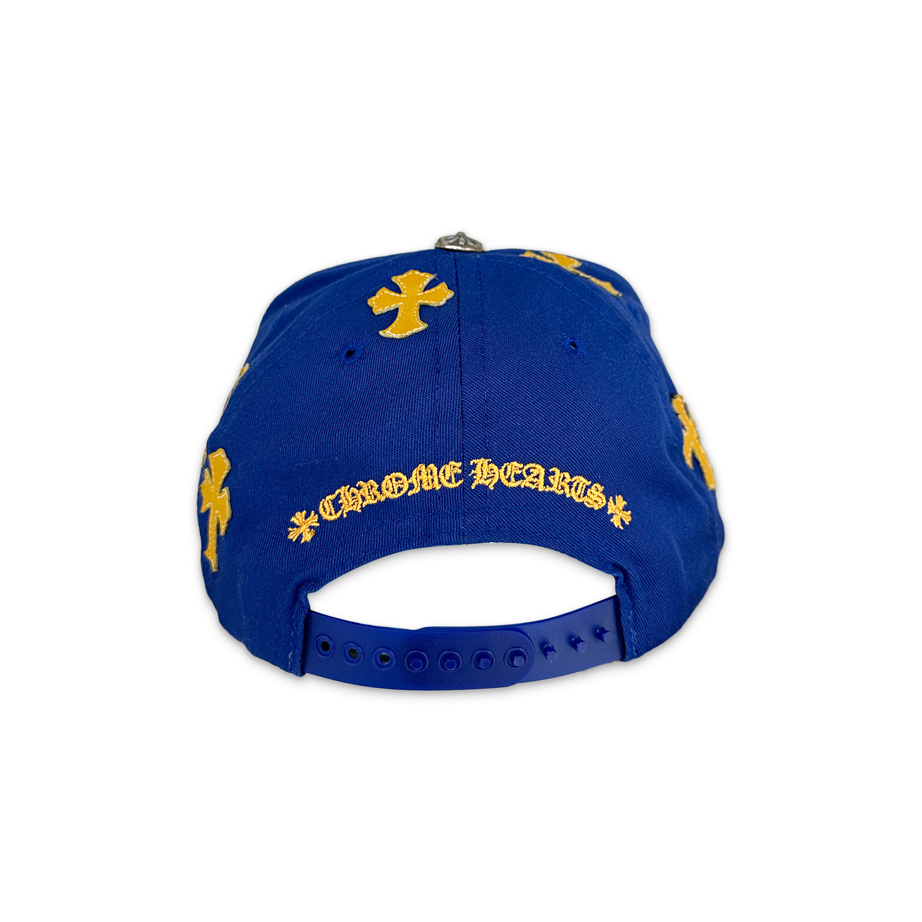 Chrome Hearts, Yellow Leather Crosses Snapback Hat "Blue"