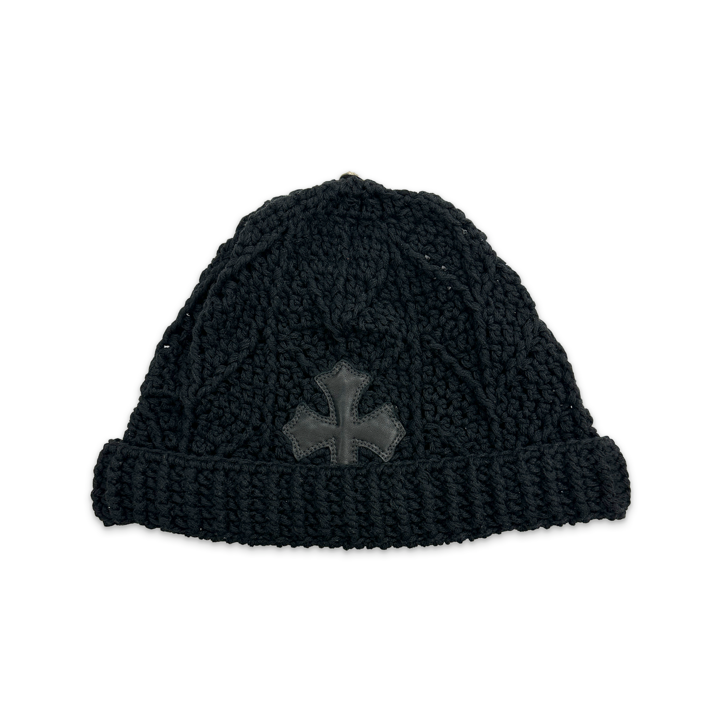 Chrome Hearts, Cashmere Knit Leather Cross Beanie "Black"