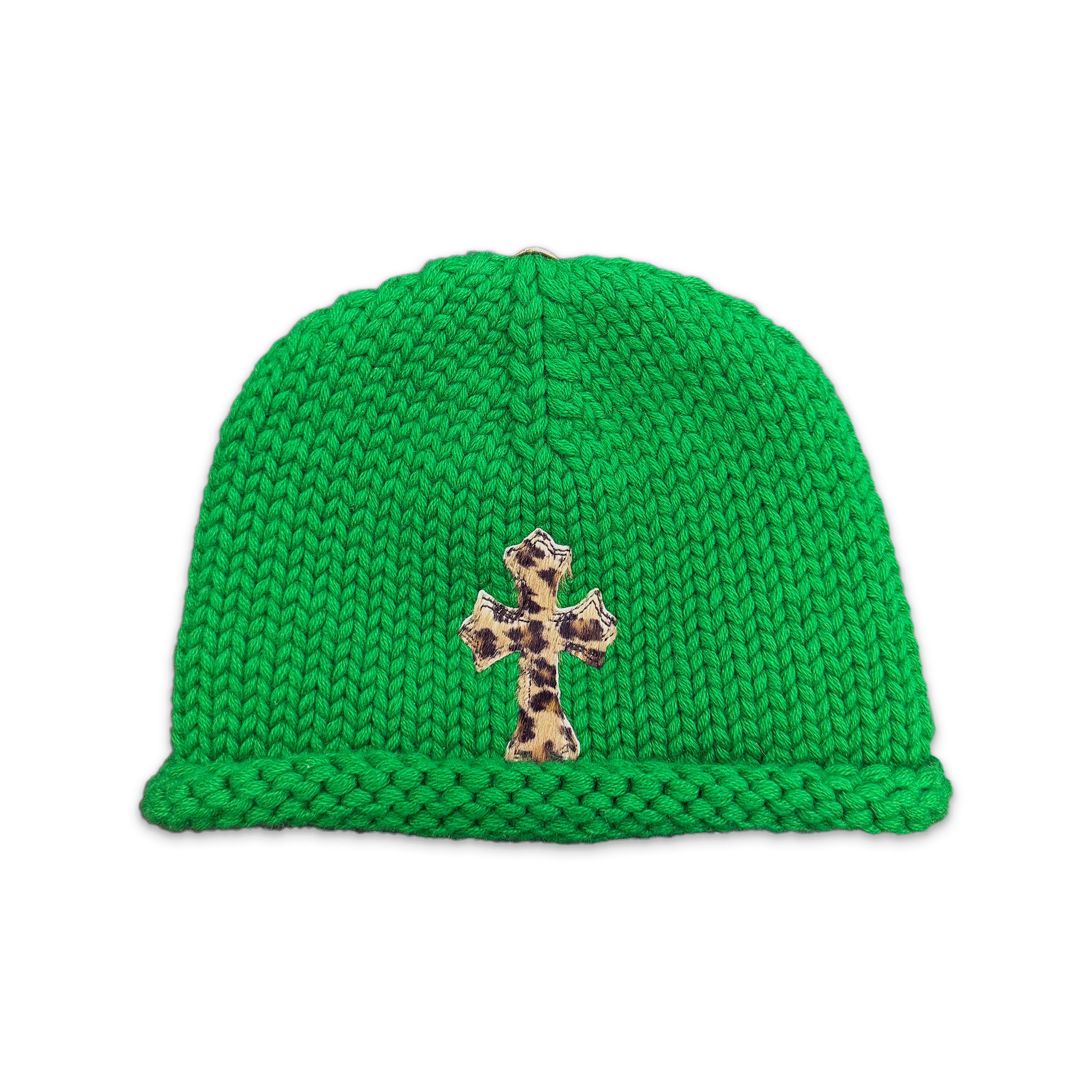 Chrome Hearts, Kids Cashmere Leopard Cross Beanie "Green"