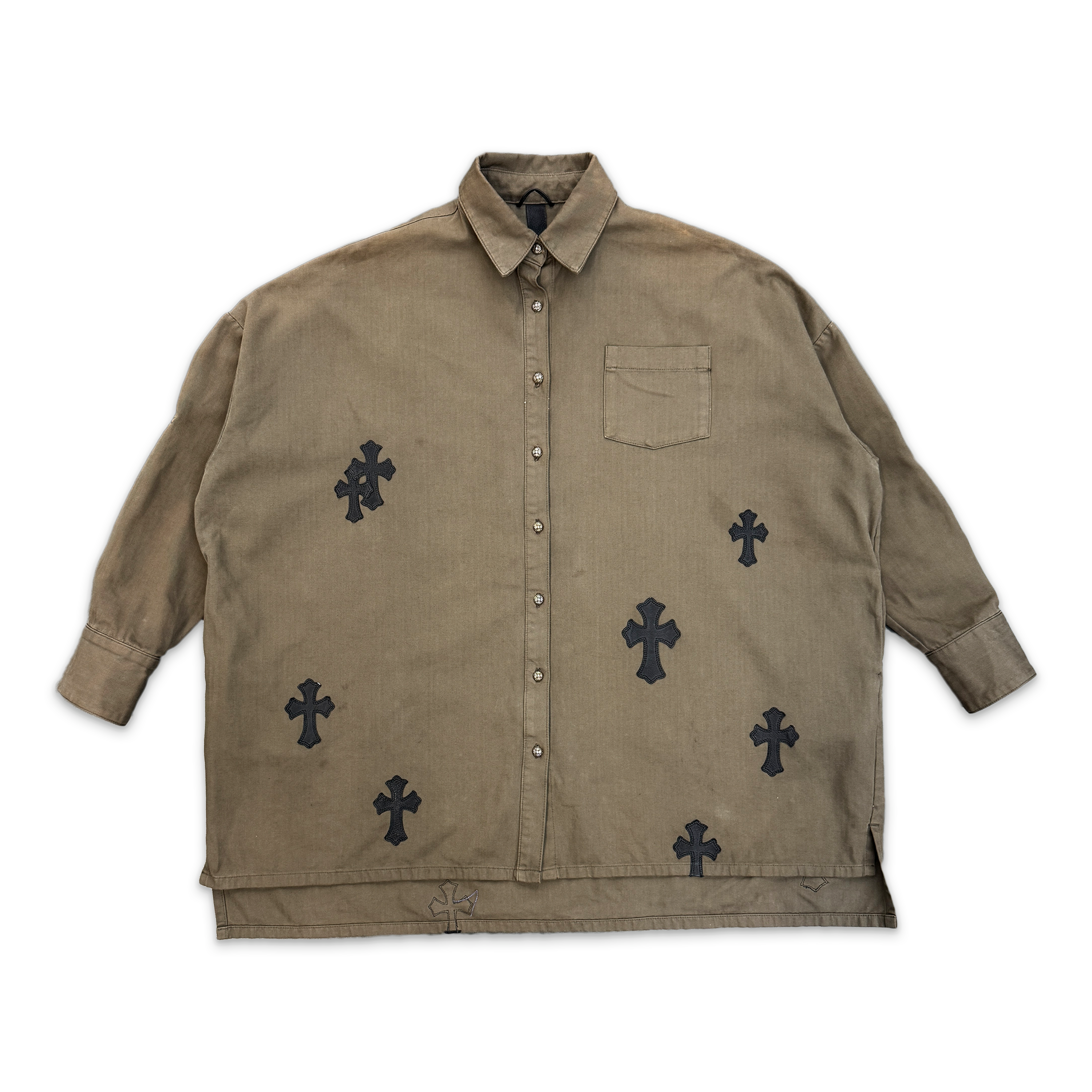 Black Cross Oversized Button Up Shirt "Olive"