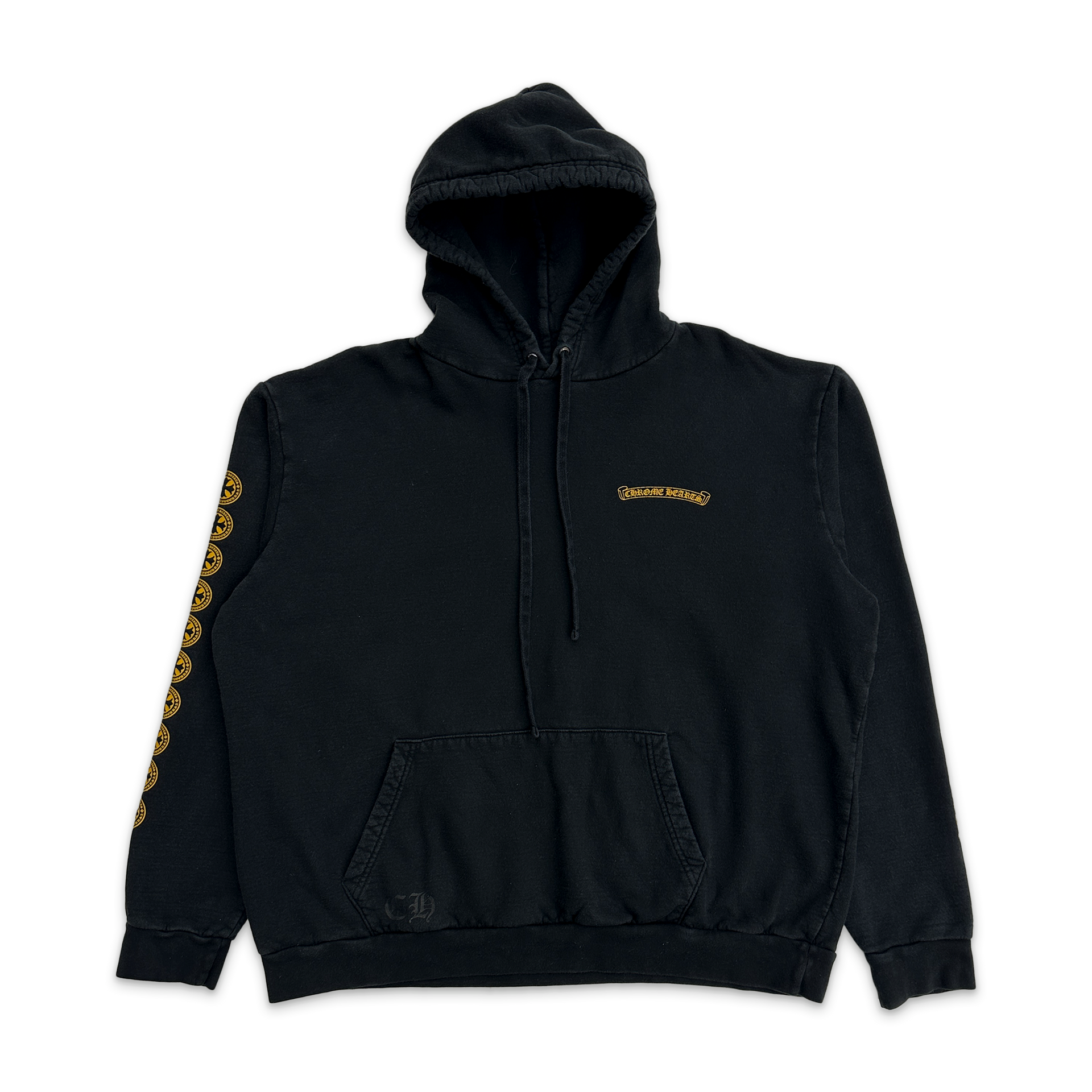CHROME HEARTS ブラック ゴールド Hollywood Yellow Plus Cross Hoodie 