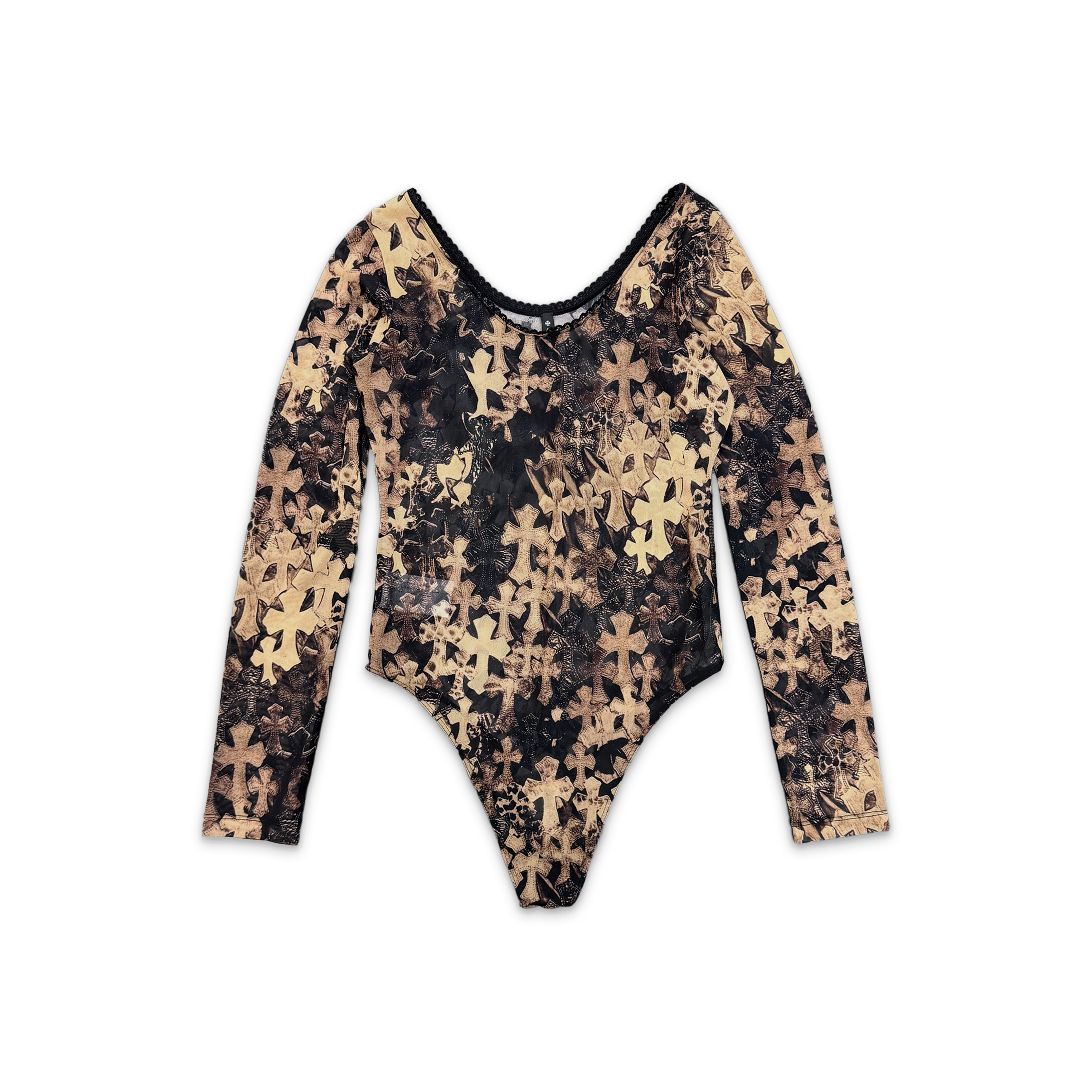 Chrome Hearts, Waterfall Cross Print Mesh Body Suit "Black Tan" (W)