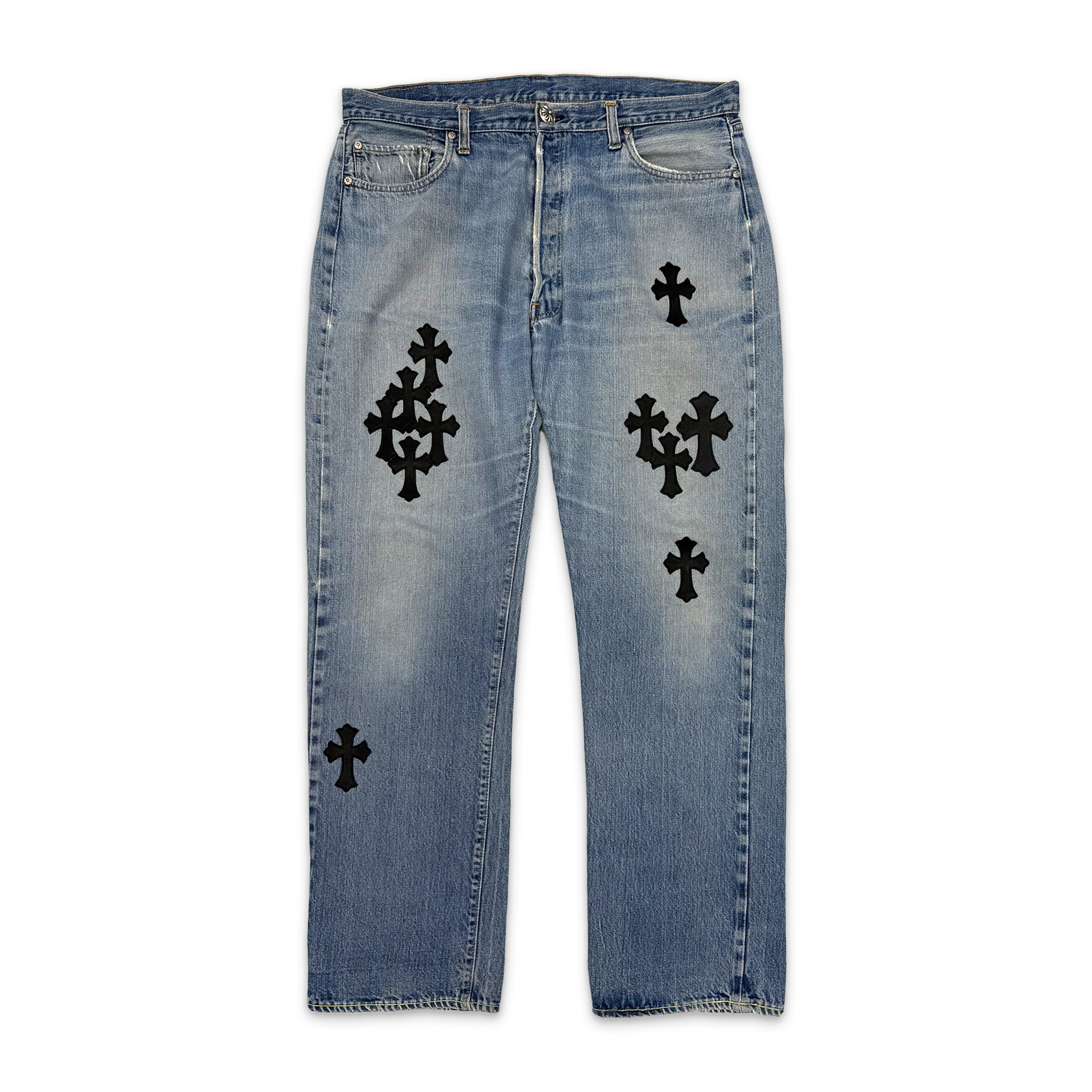 Chrome Hearts, Levi's Light Wash Denim “Black Crosses"