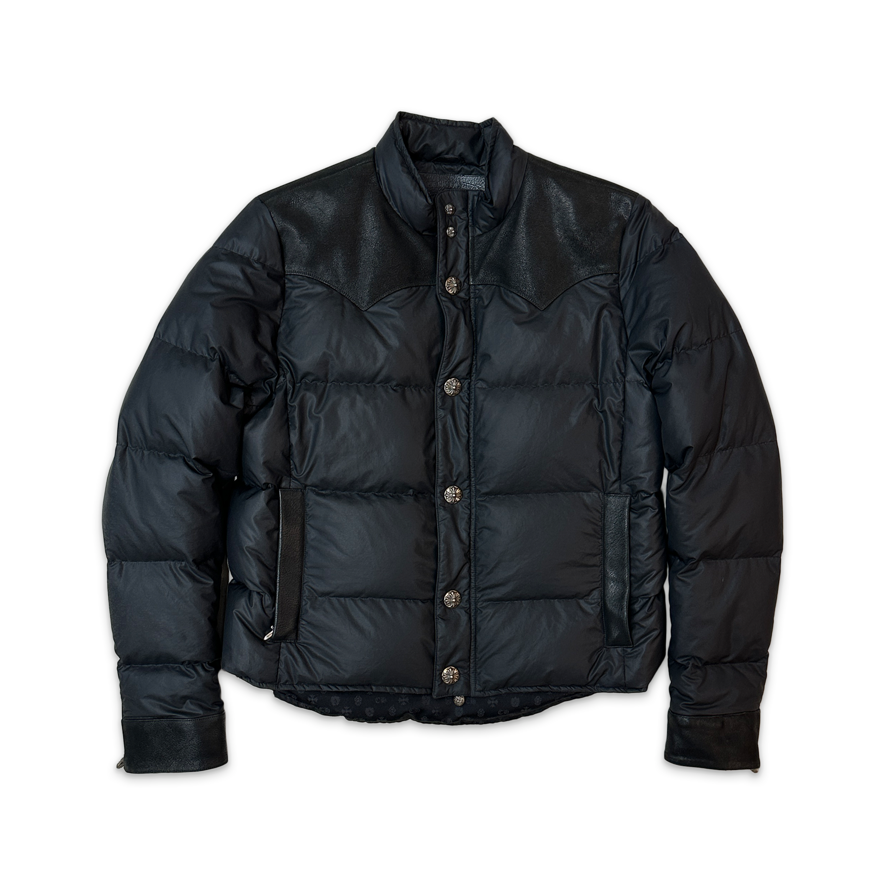 Nylon Leather Patch Puffer Jacket "Black"