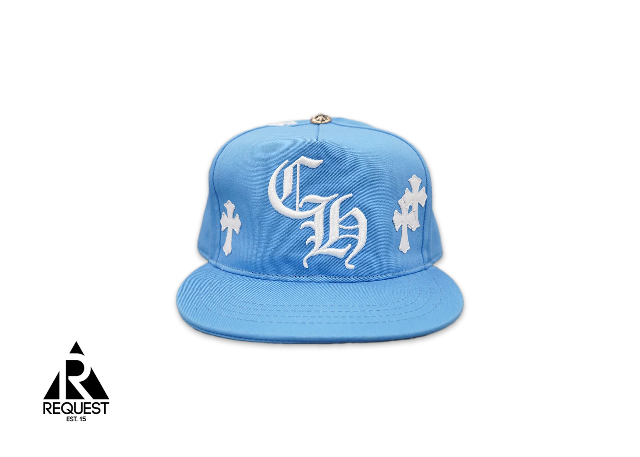 Chrome Hearts, White Leather Crosses St Barths Exclusive Snapback "Blue"