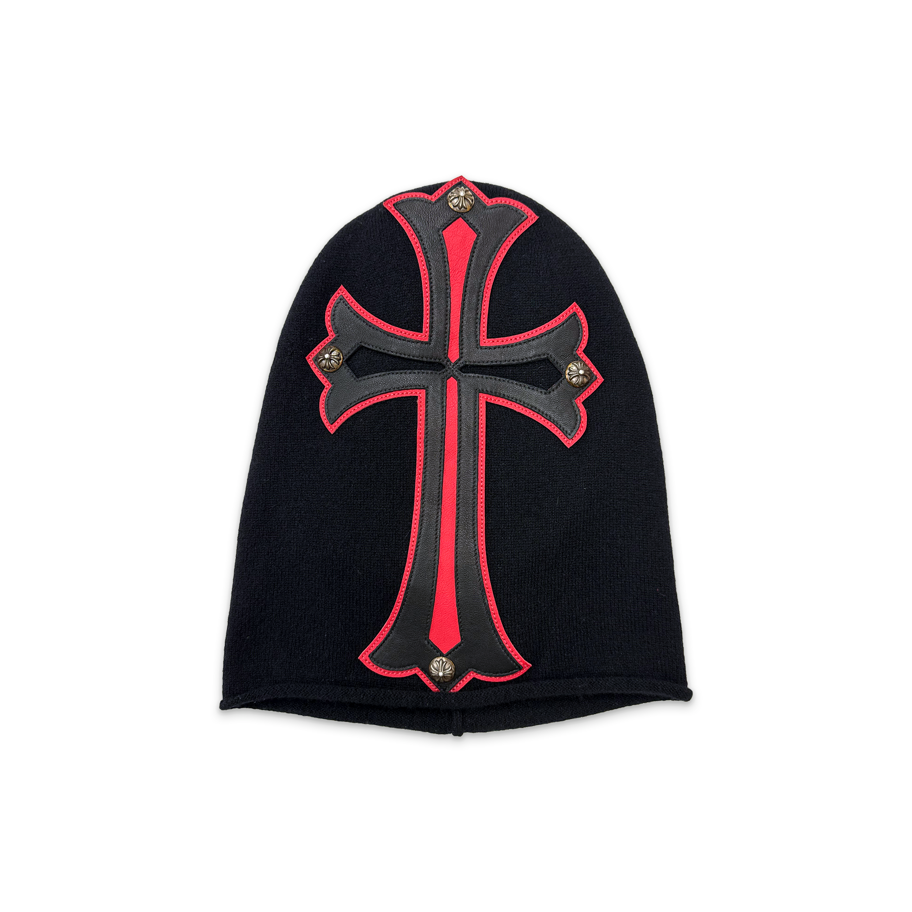 Cashmere Knit Beanie Mask Cross "Red Black"