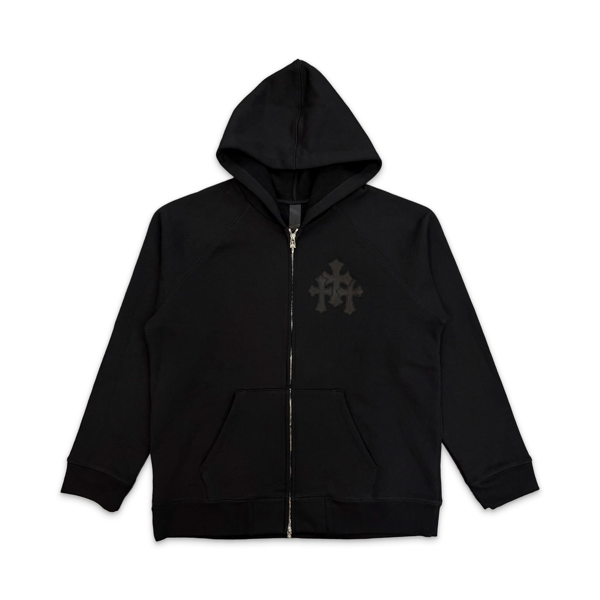 Paper Jam Cemetery Leather Triple Cross Zip Up Hoodie 
