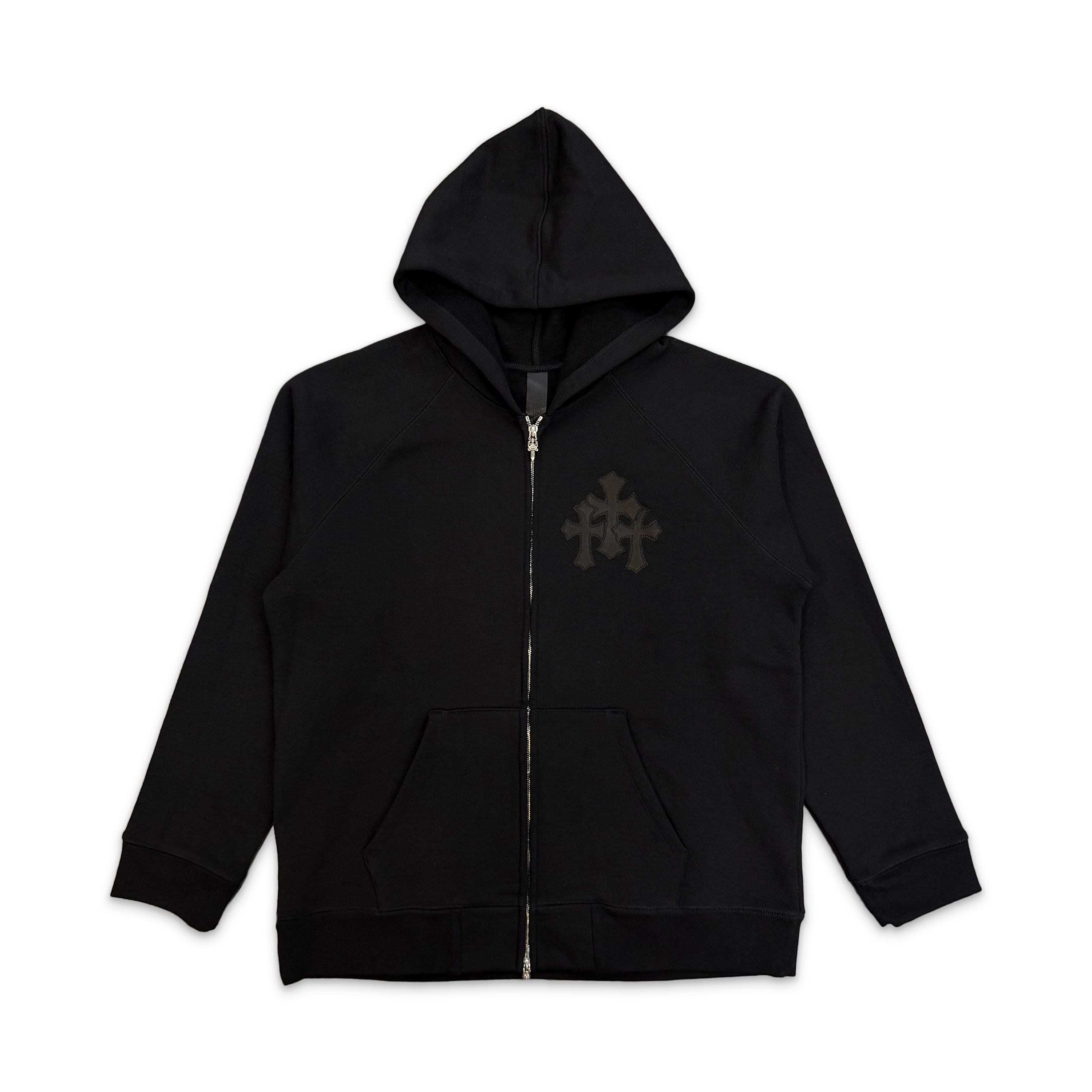 Paper Jam Cemetery Leather Triple Cross Zip Up Hoodie "Black"
