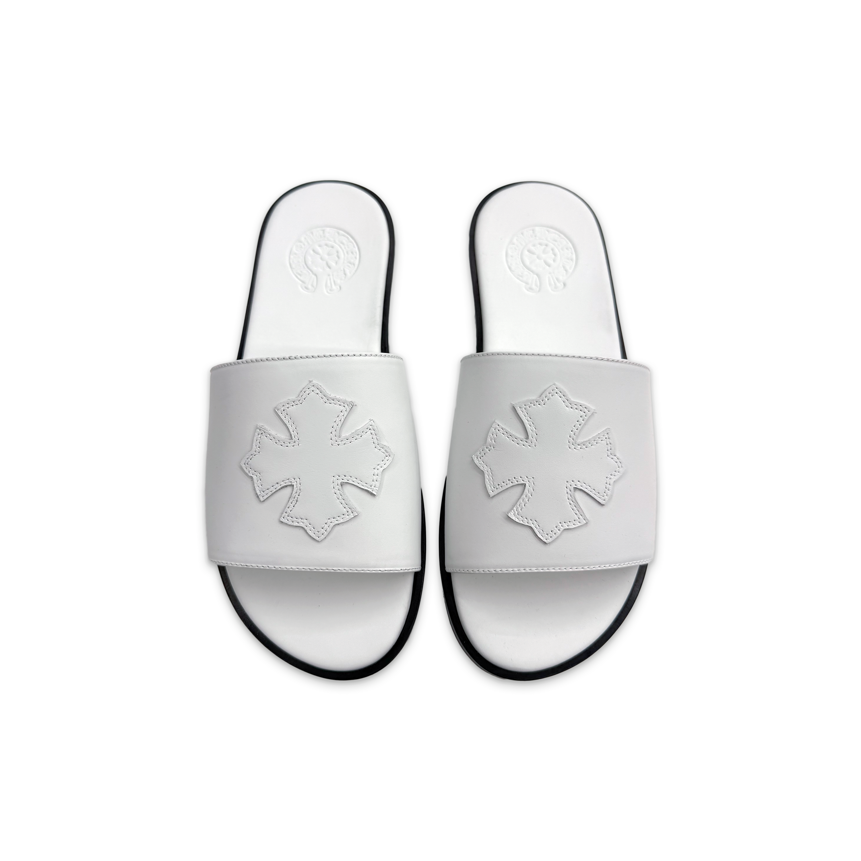 Chrome Hearts, Leather Slides "White"