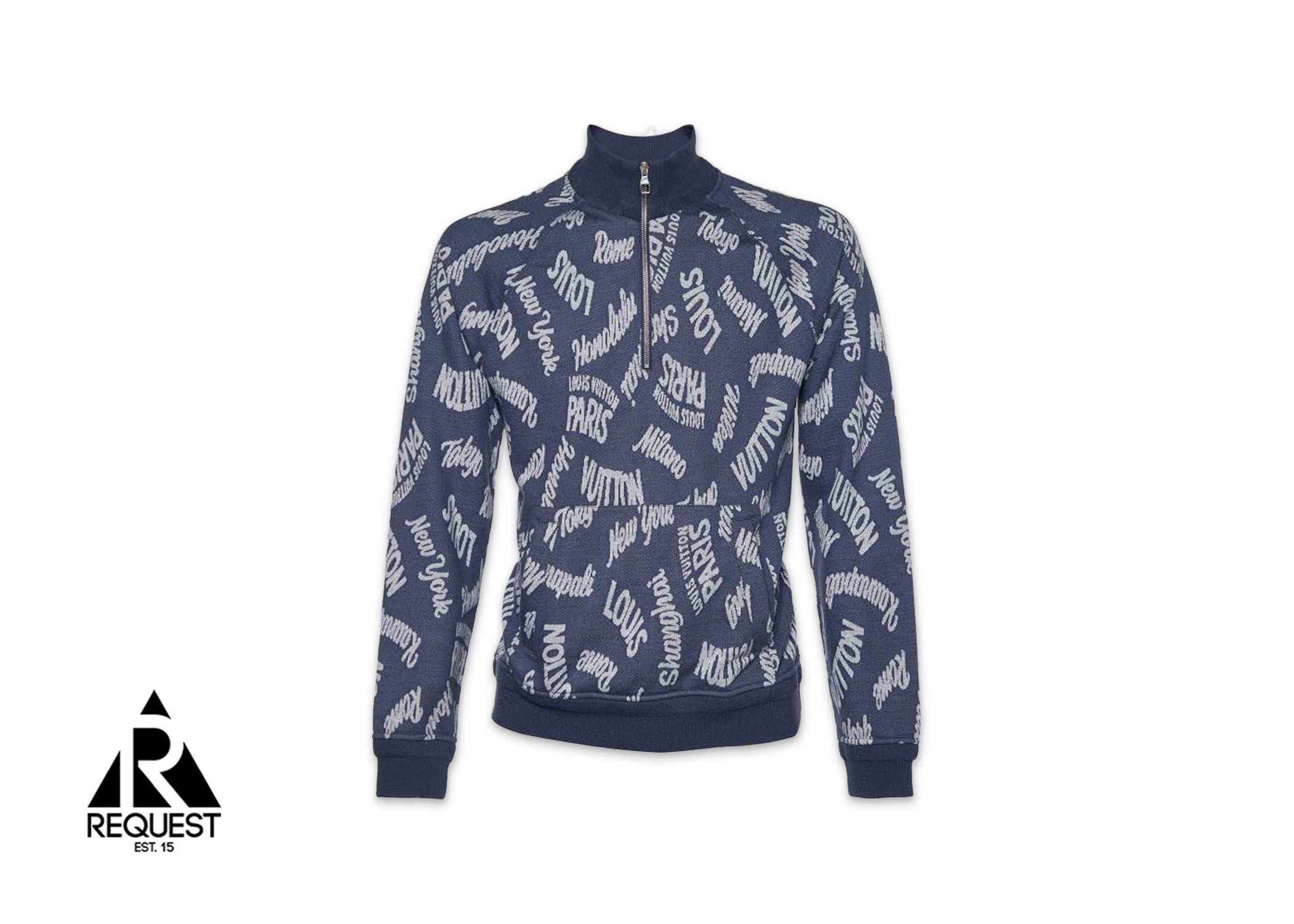 Louis Vuitton Jacquard Cities Half Zip Sweater "Blue"