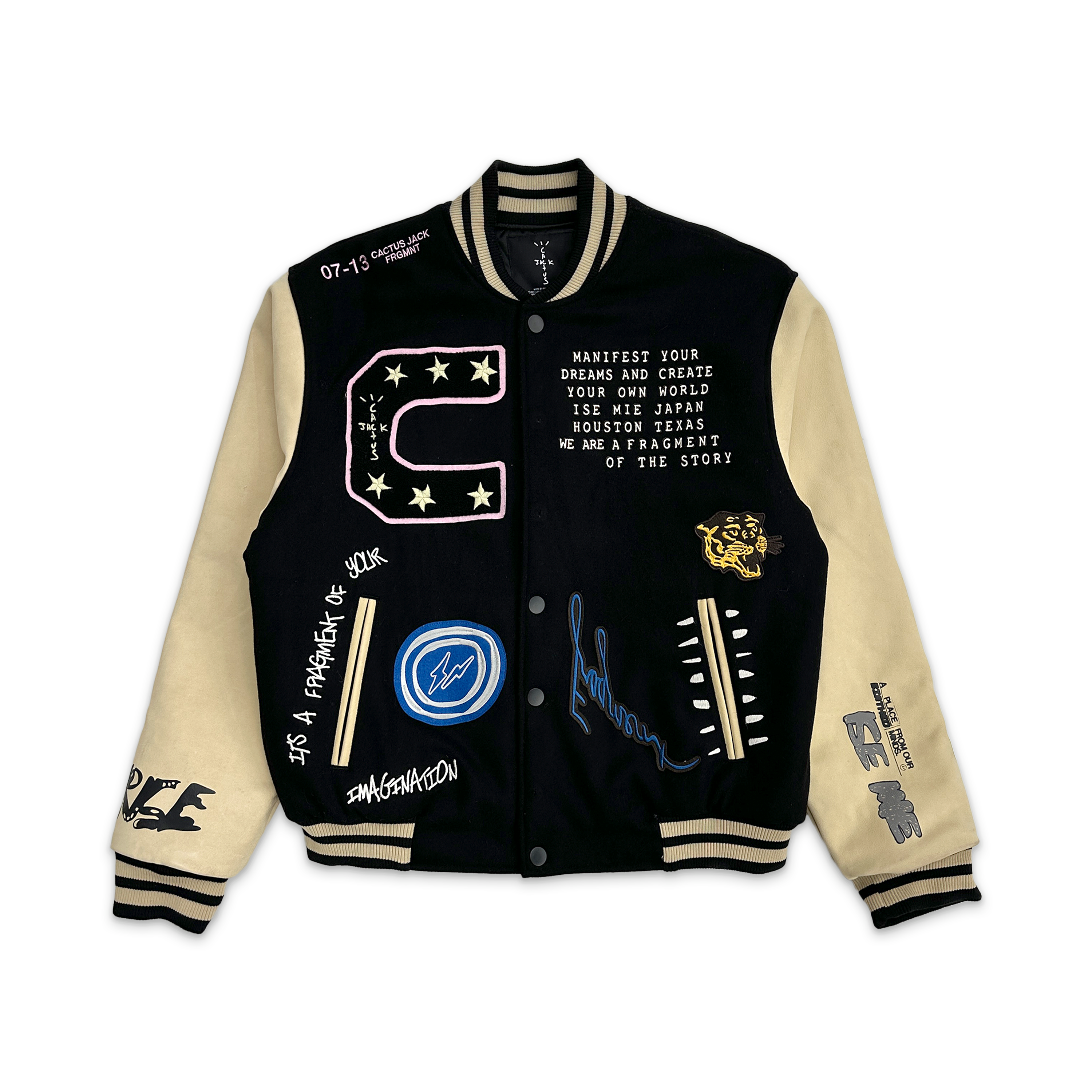 Travis Scott, Cactus Jack For Fragment Manifest Letterman Jacket "Brown/Cream"