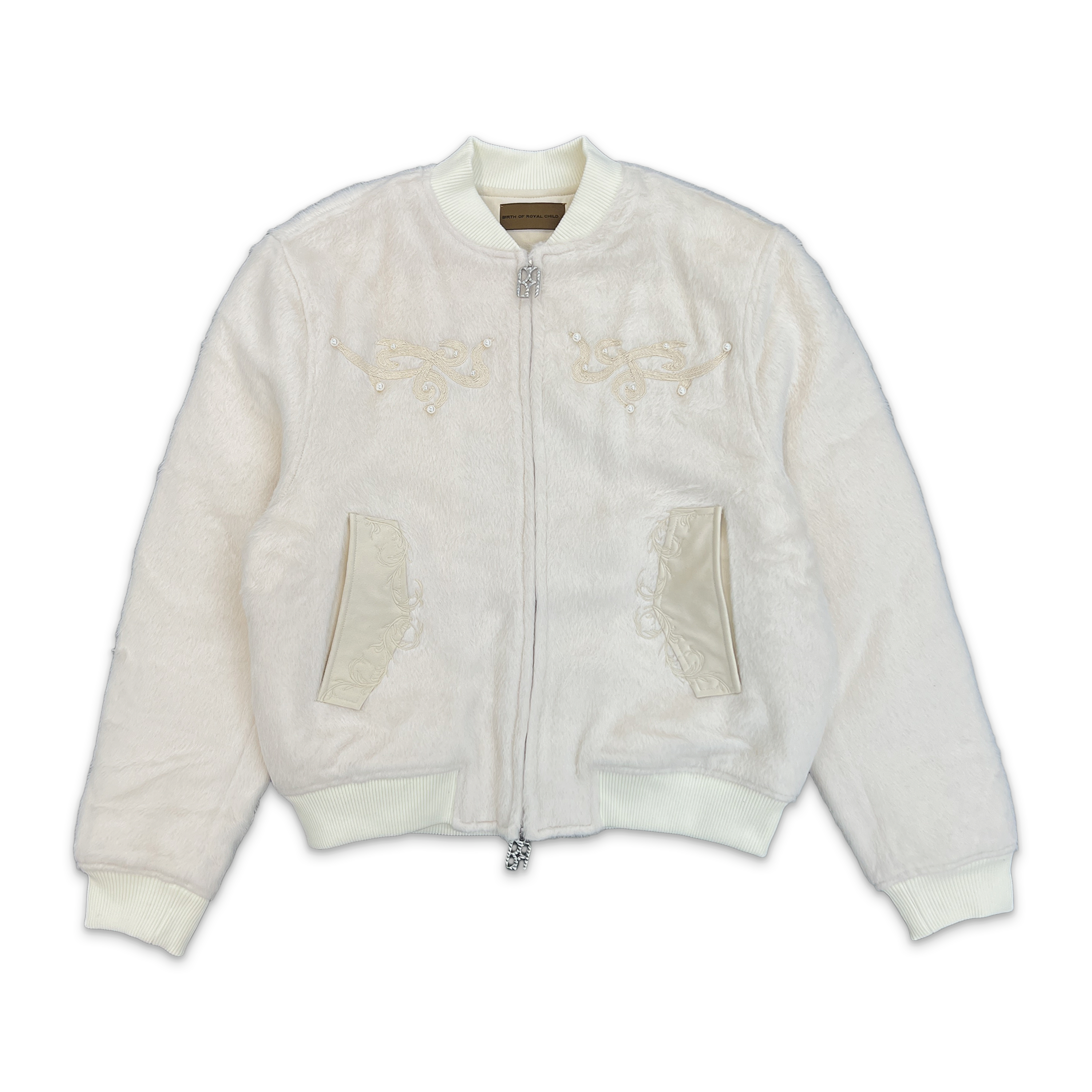 Pearl Embroidered Wool Jacket "White"