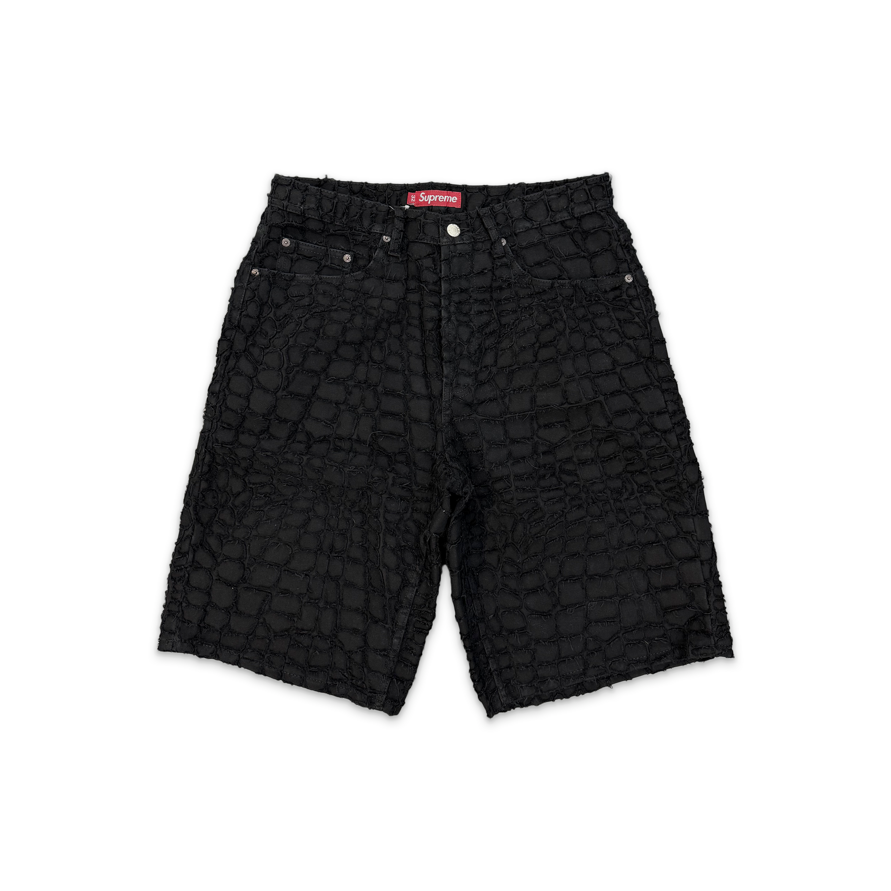 Frayed Croc Baggy Denim Shorts "Black" (SS25)