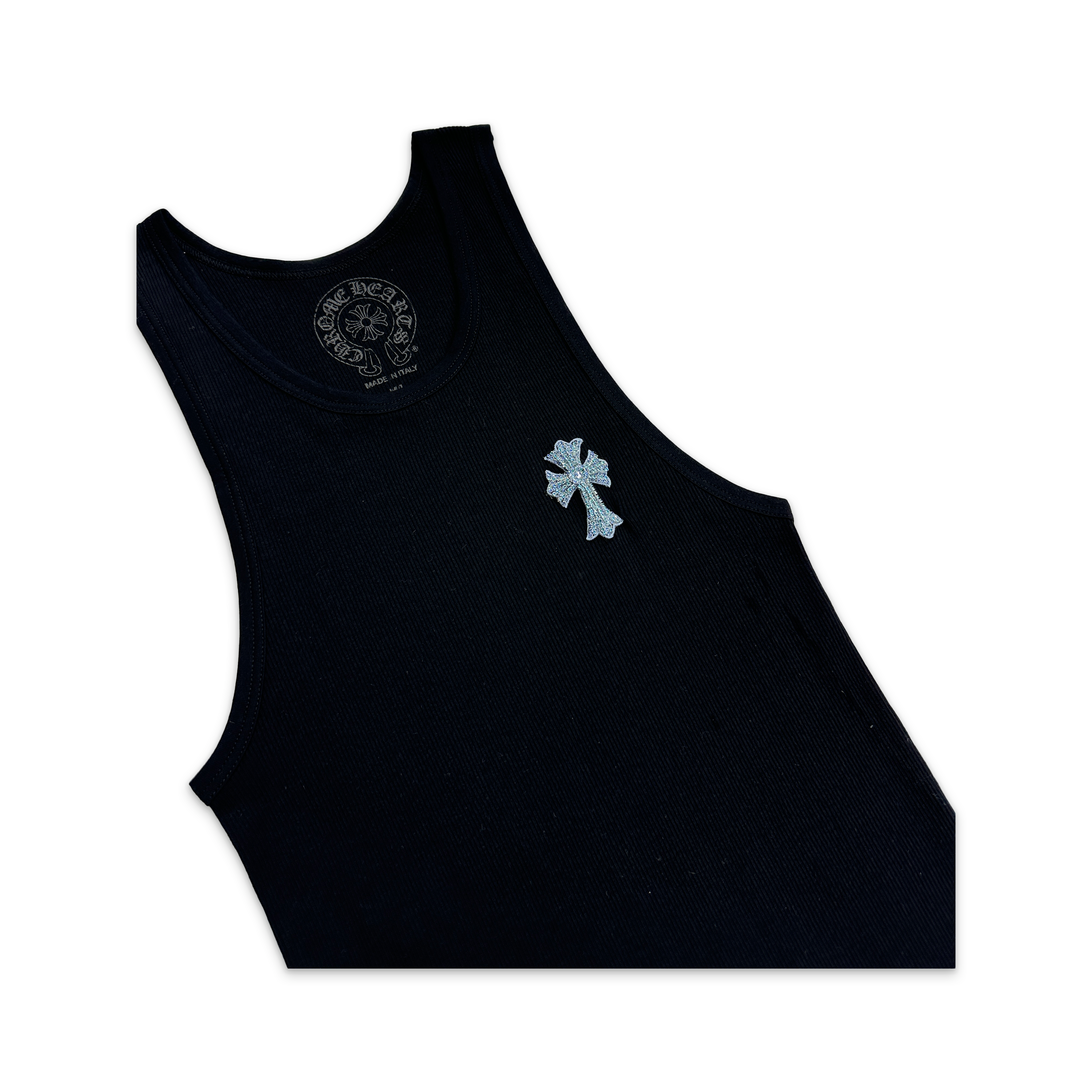 Beaded Cross Tank Top "Black Blue"