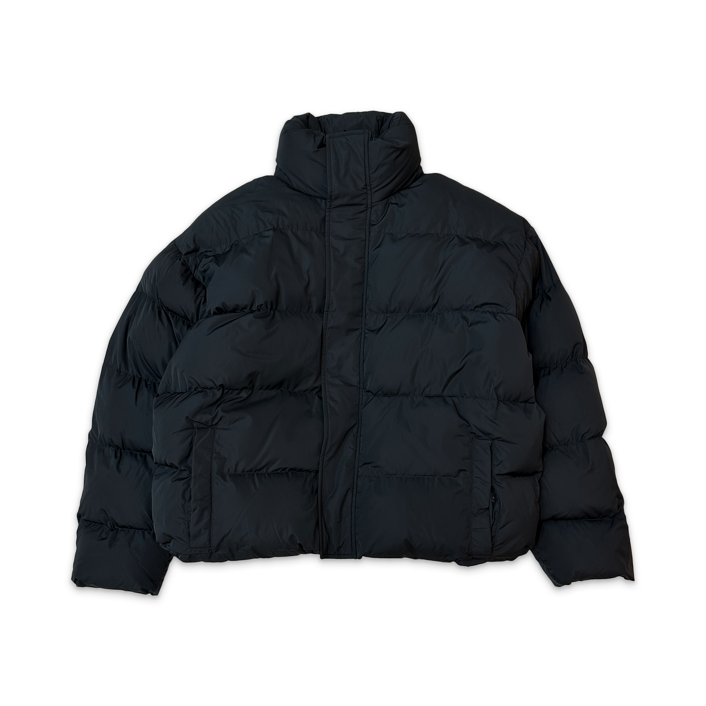 Metallic Logo Embroidered Puffer Jacket "Black"