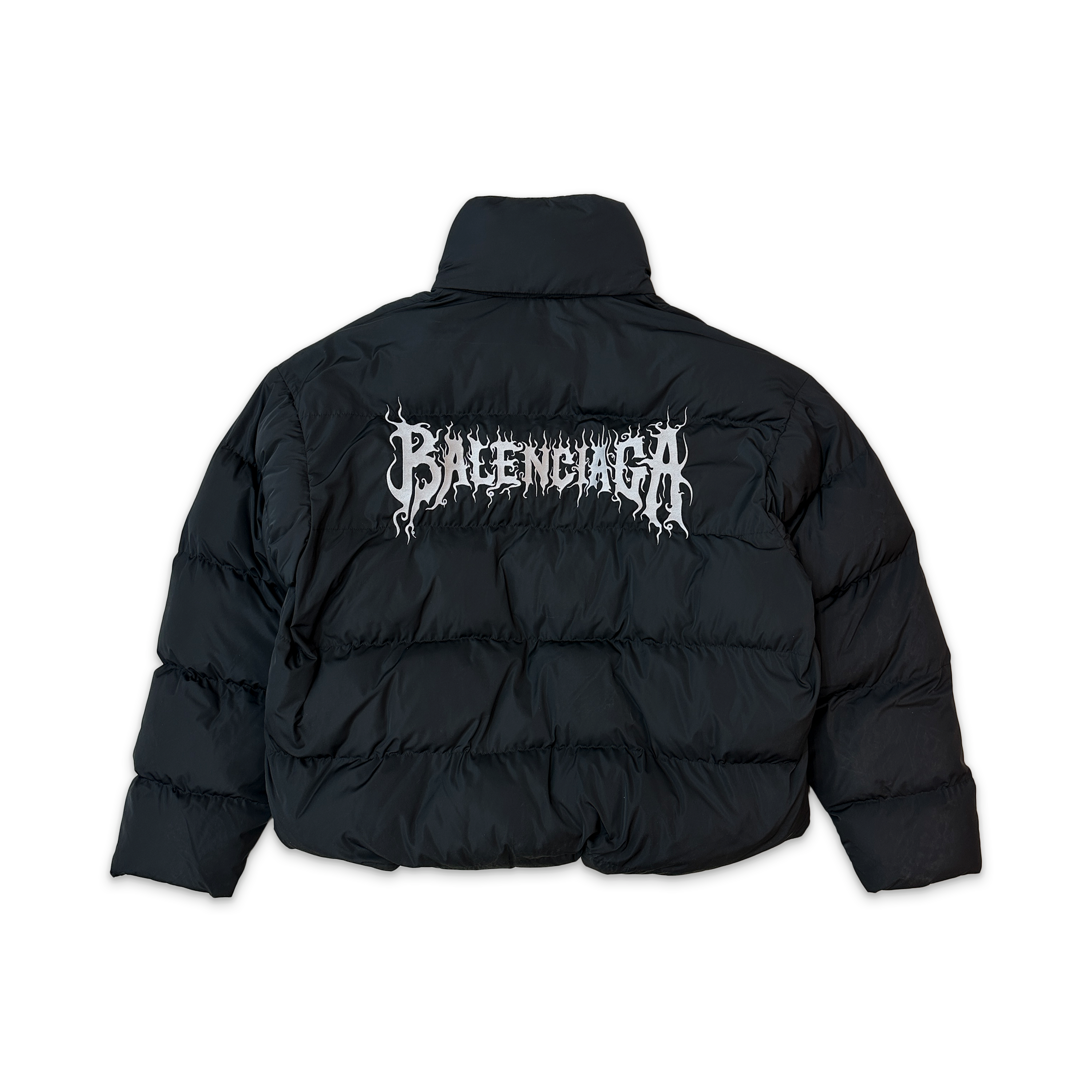 Metallic Logo Embroidered Puffer Jacket "Black"