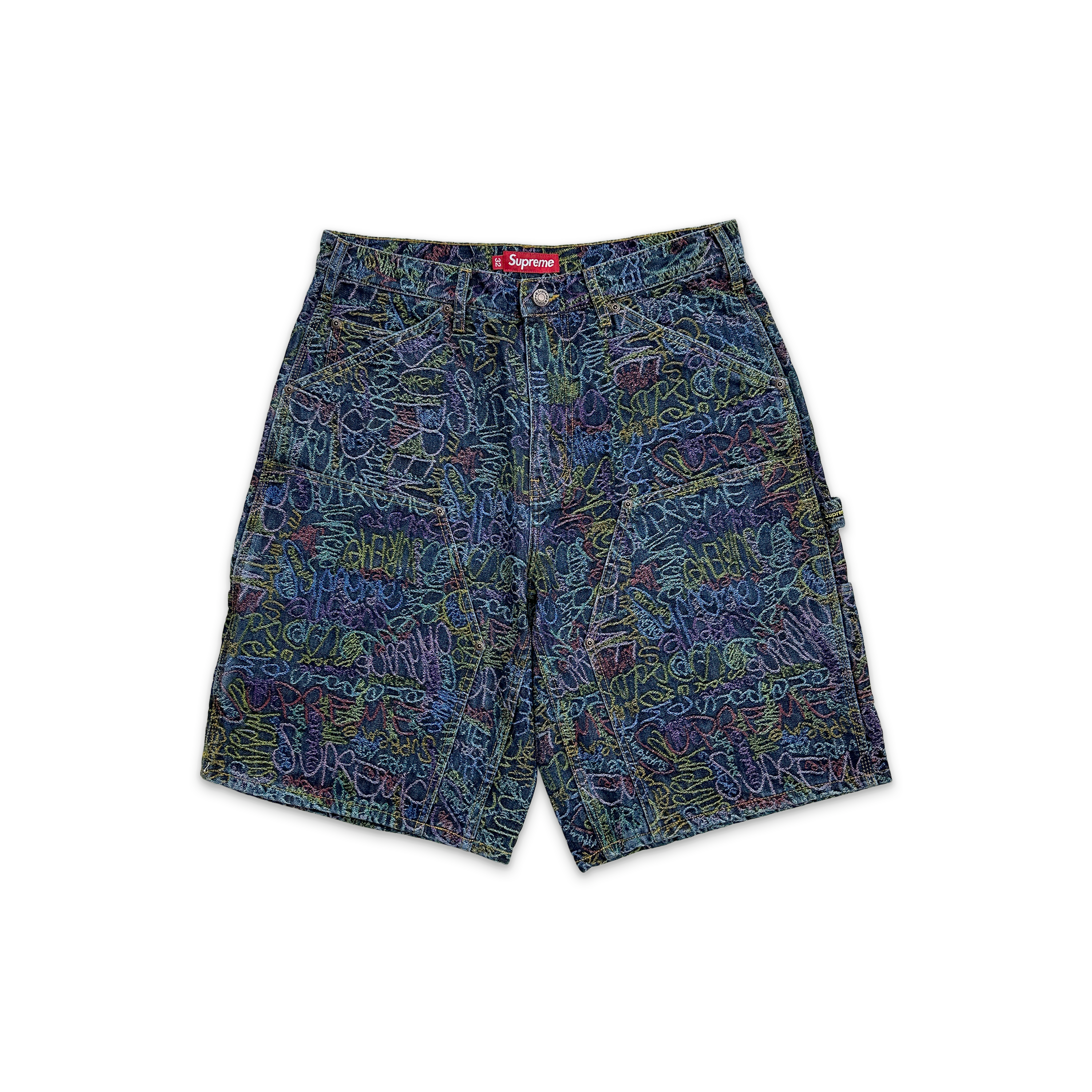 Handwriting Double Knee Denim Shorts  