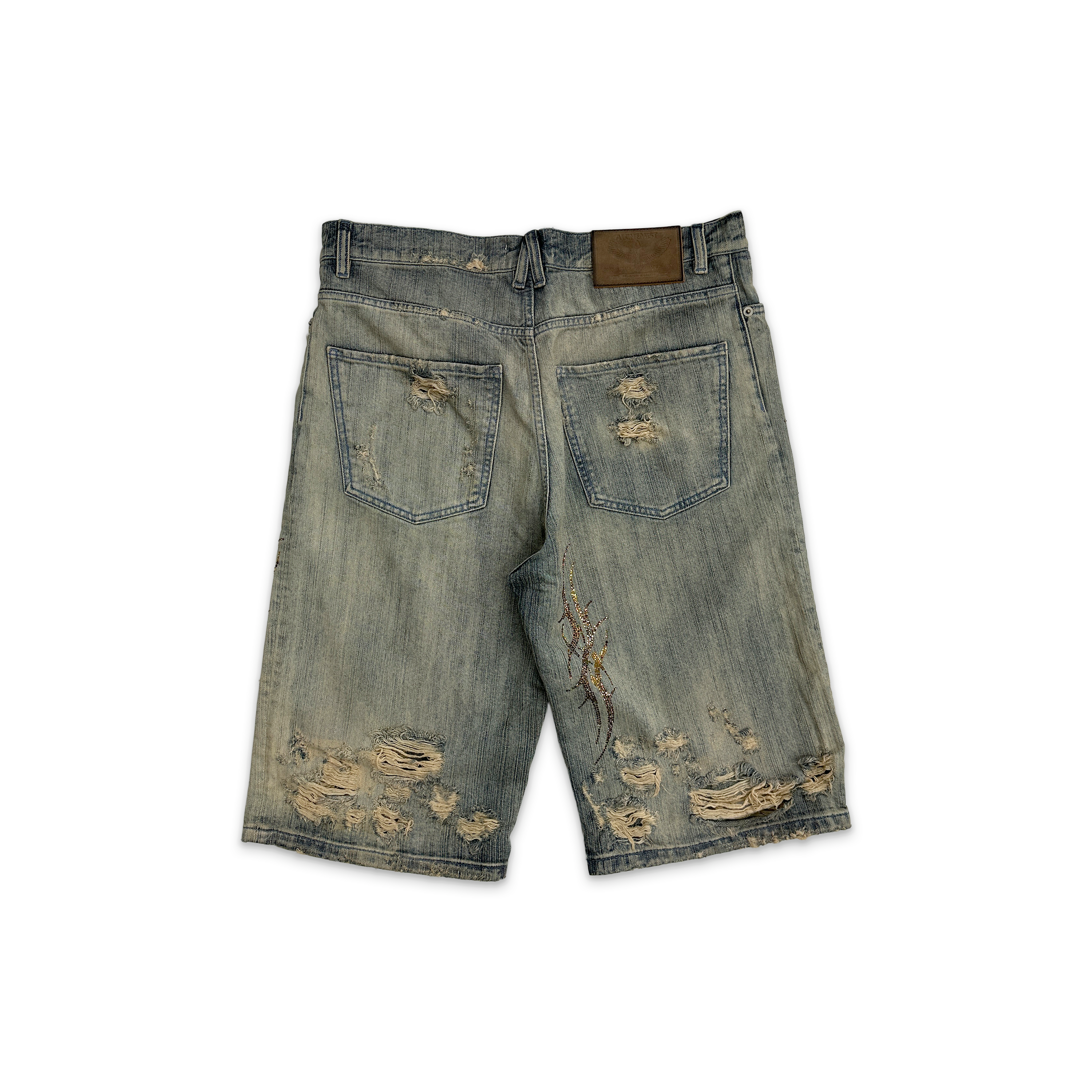 Alchemist, Denim Shorts Allover Tribal Crystals "Nomad"