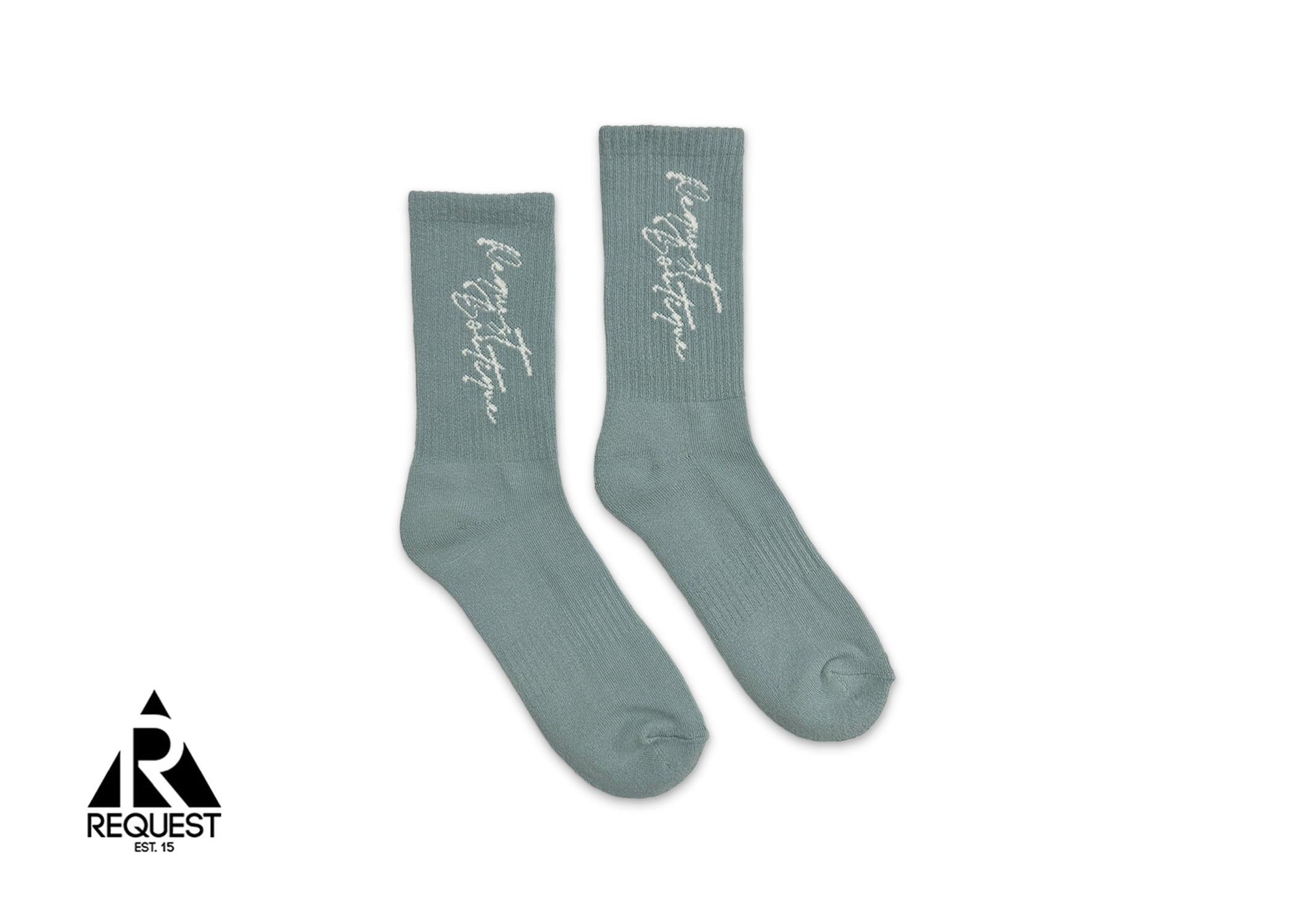 Request Vertical Script Socks "Seafoam Grey”