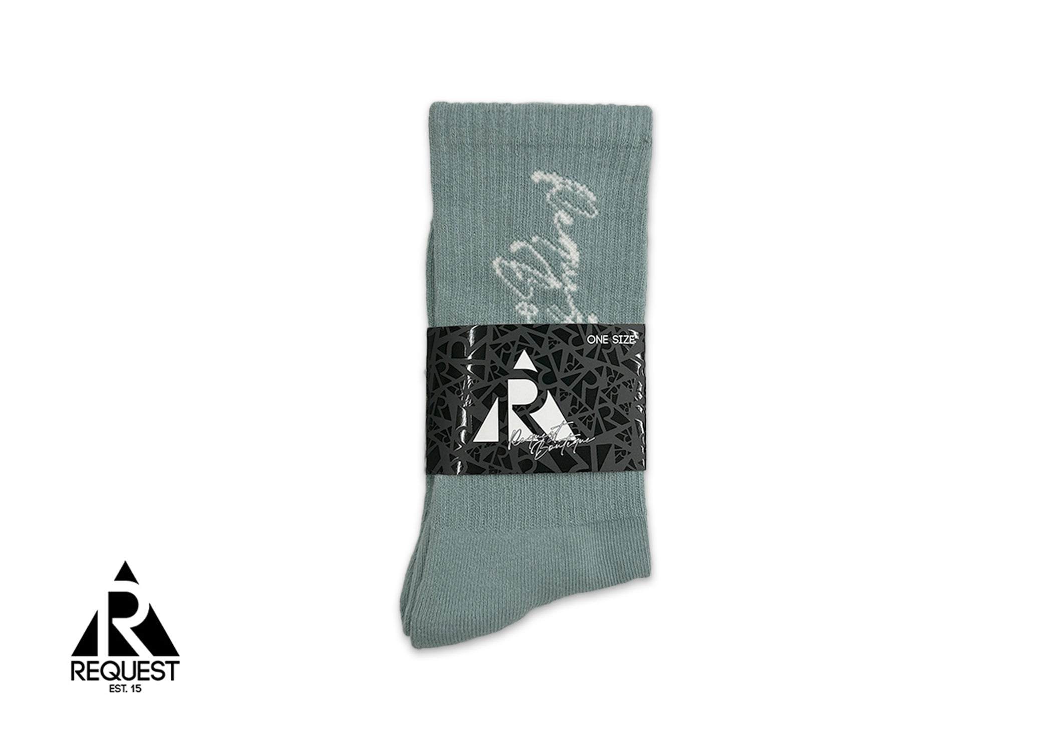 Request Vertical Script Socks "Seafoam Grey”