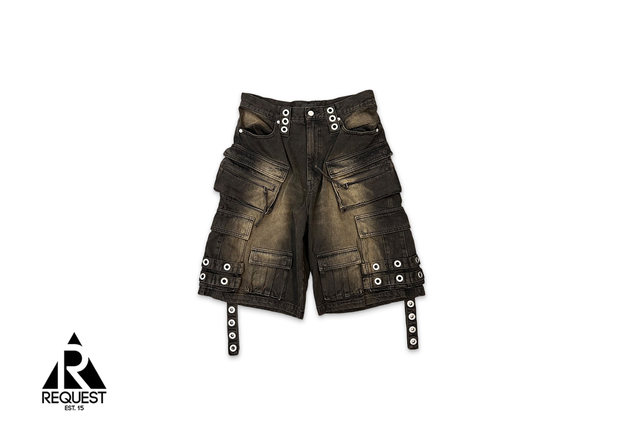 Fade Effect Denim Cargo Shorts "Faded Black"