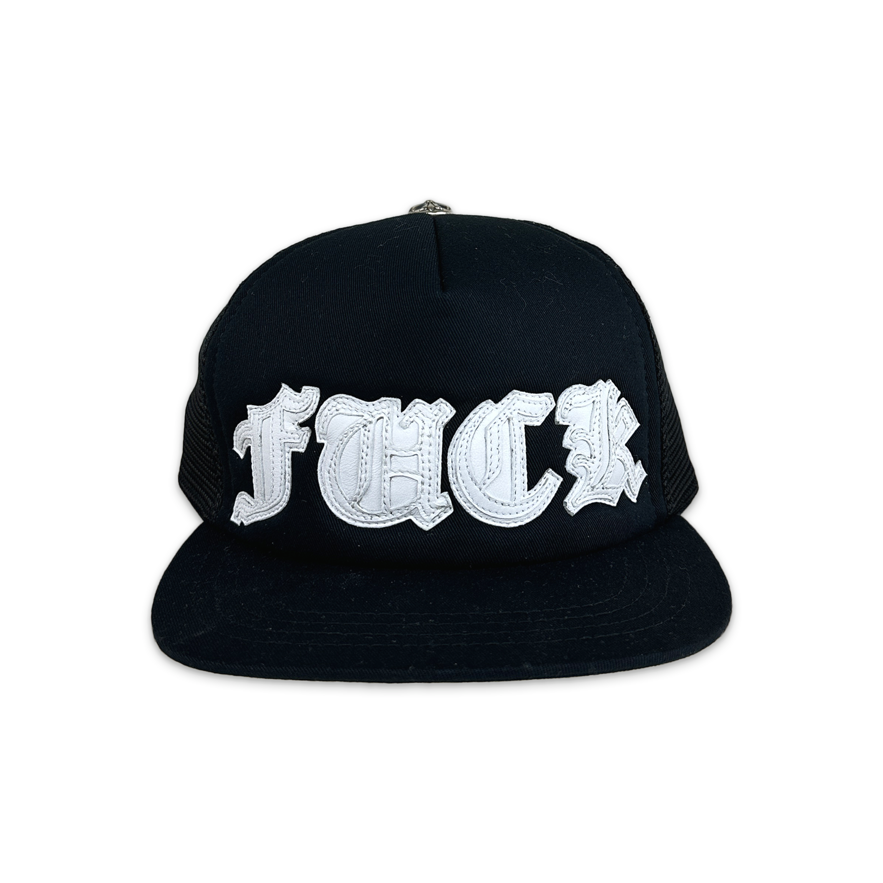 Black Leather F*ck Trucker "Black/White"