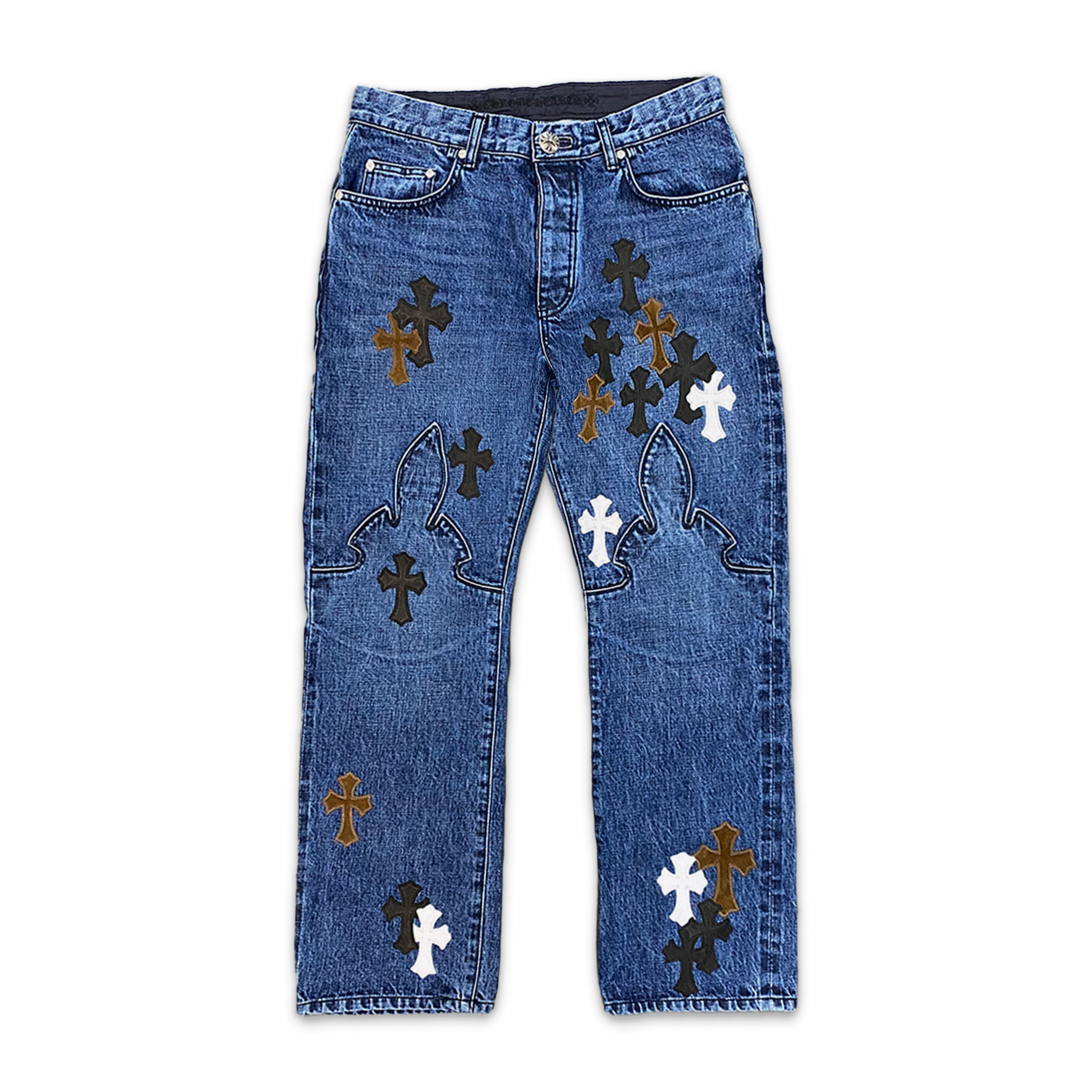 Indigo Fleur Denim "Brown Black & White Crosses"