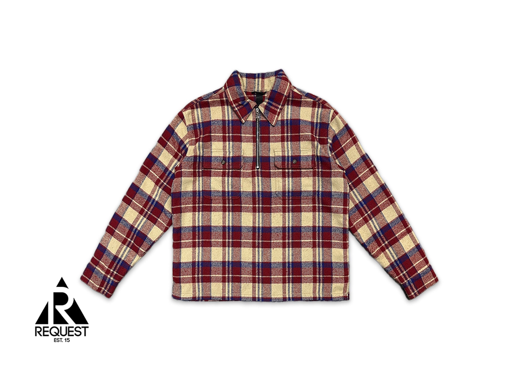 Quarter Zip Flannel Shirt "Red Cream"