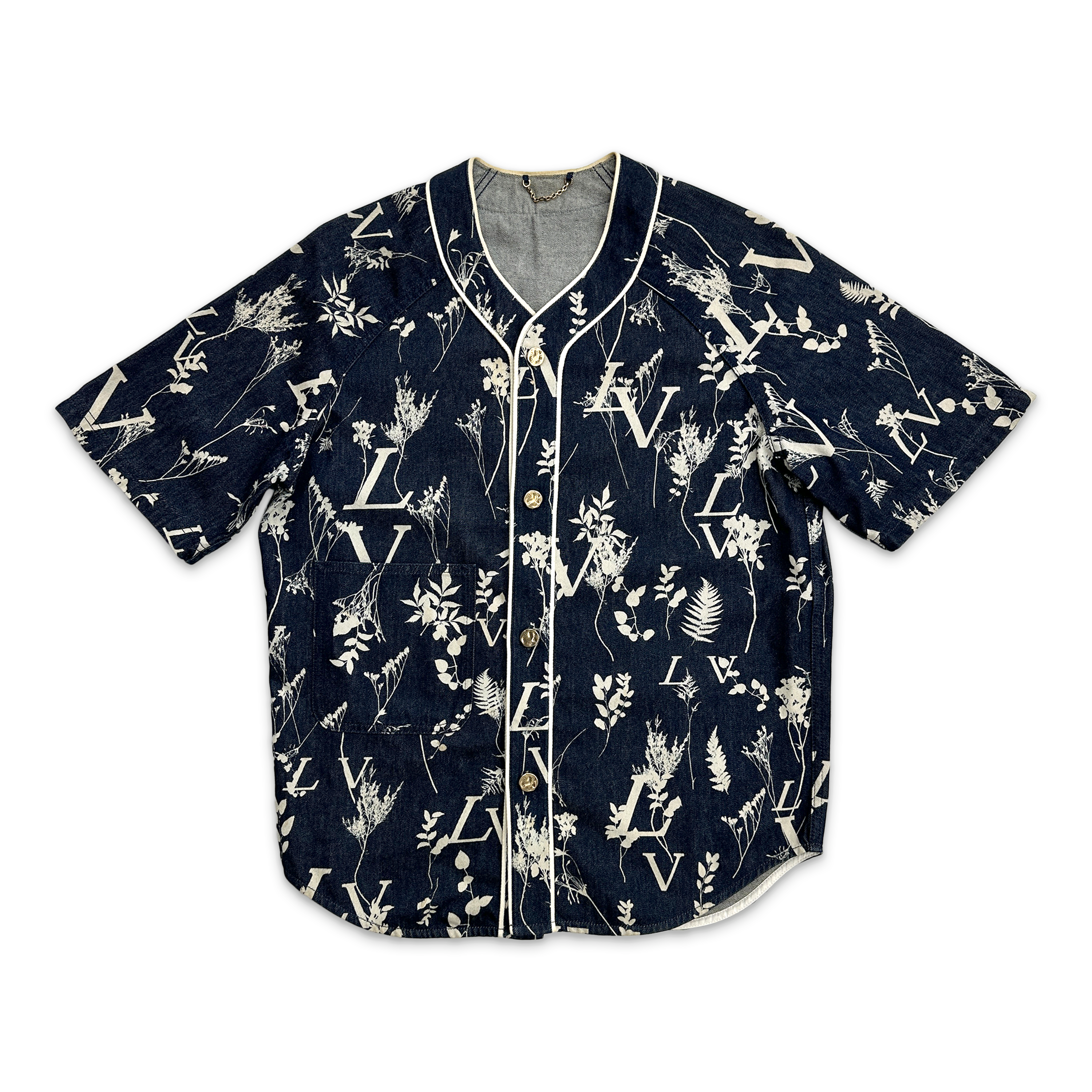 Flower Denim Baseball Jersey "Navy"