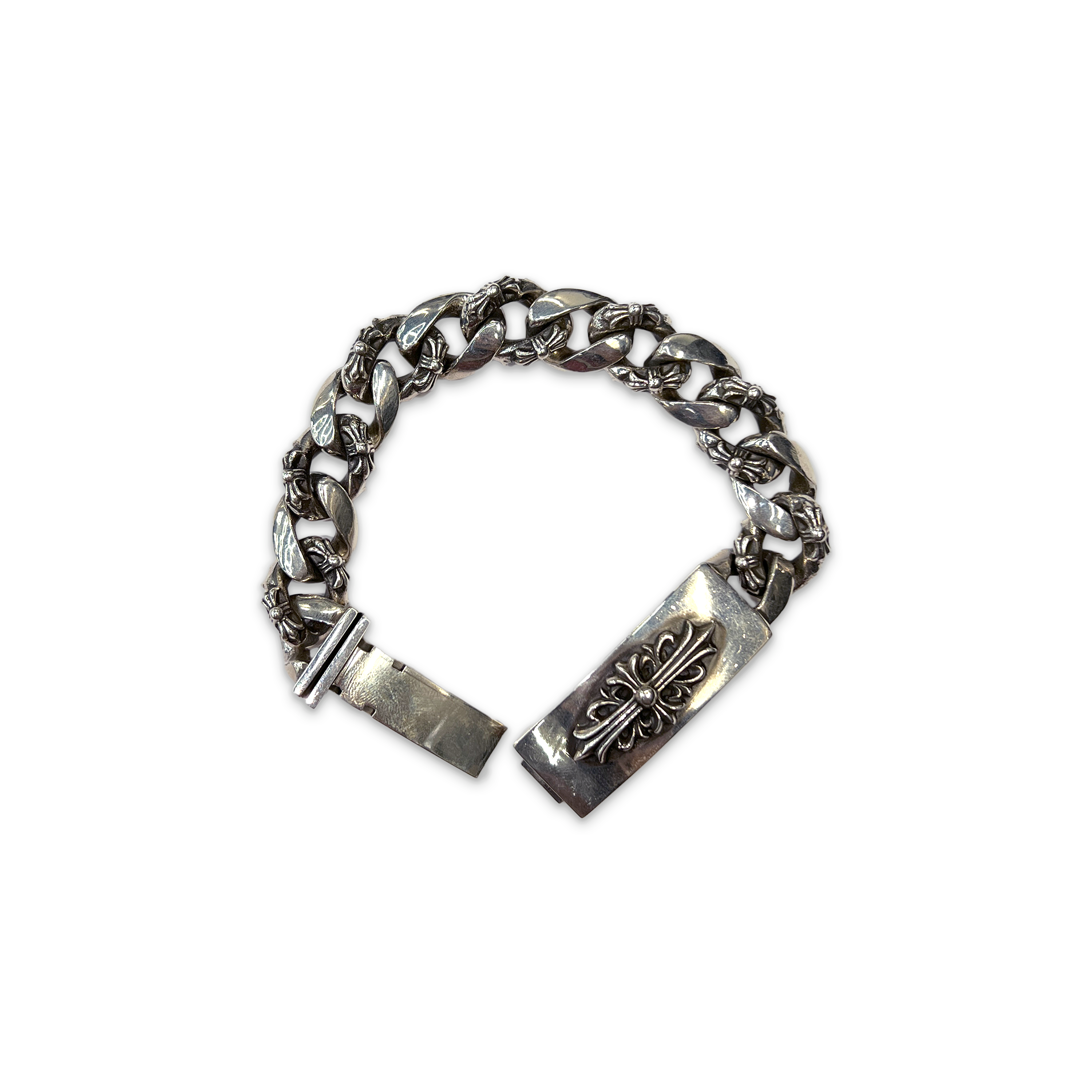 Chrome Hearts, Cuban Fancy Link ID Bracelet "Floral Cross"