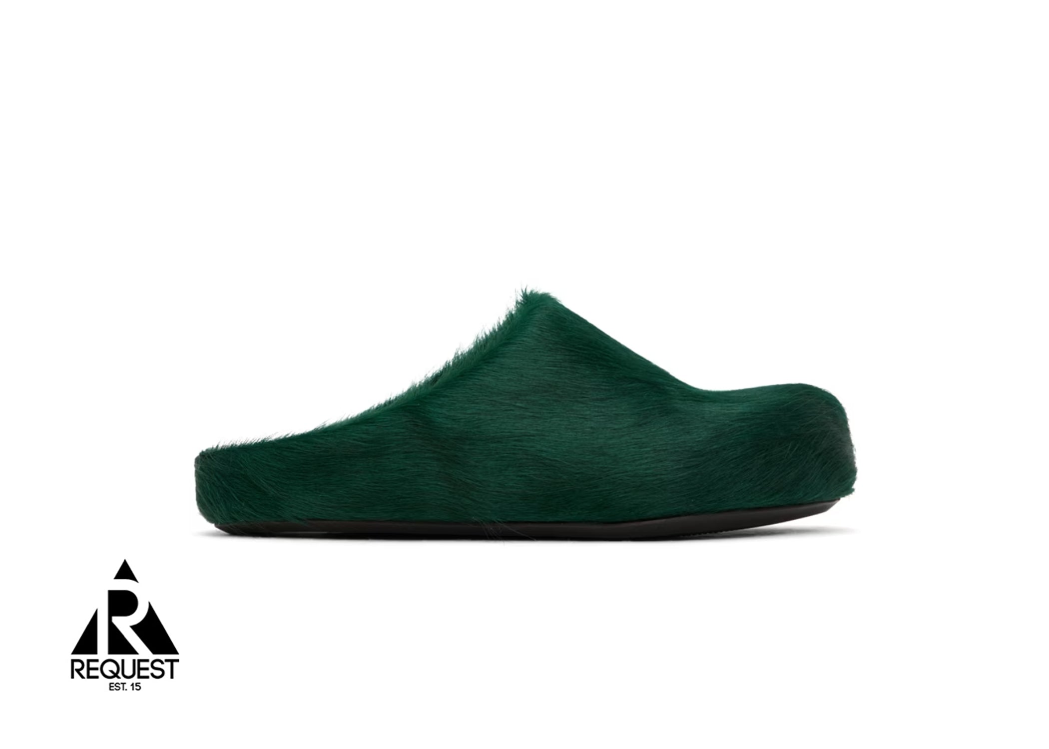 Marni Calf Hair Fussbett Sabot Slipper "Forest Green"