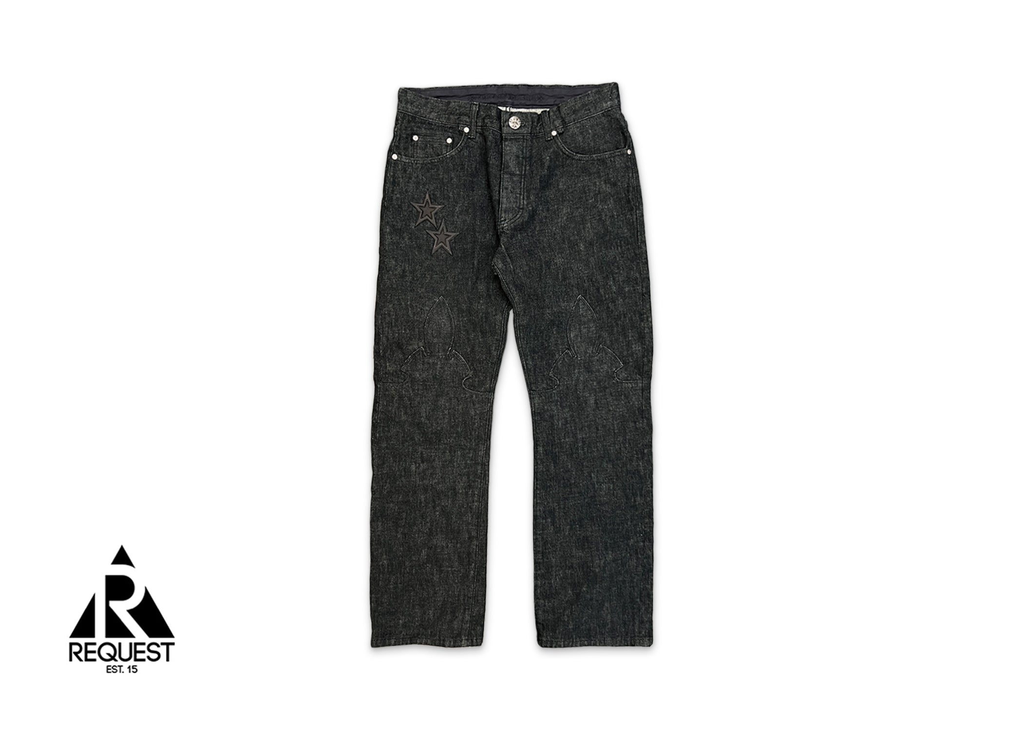 Black Star Leather Patches Fleur Denim Jeans "Black"