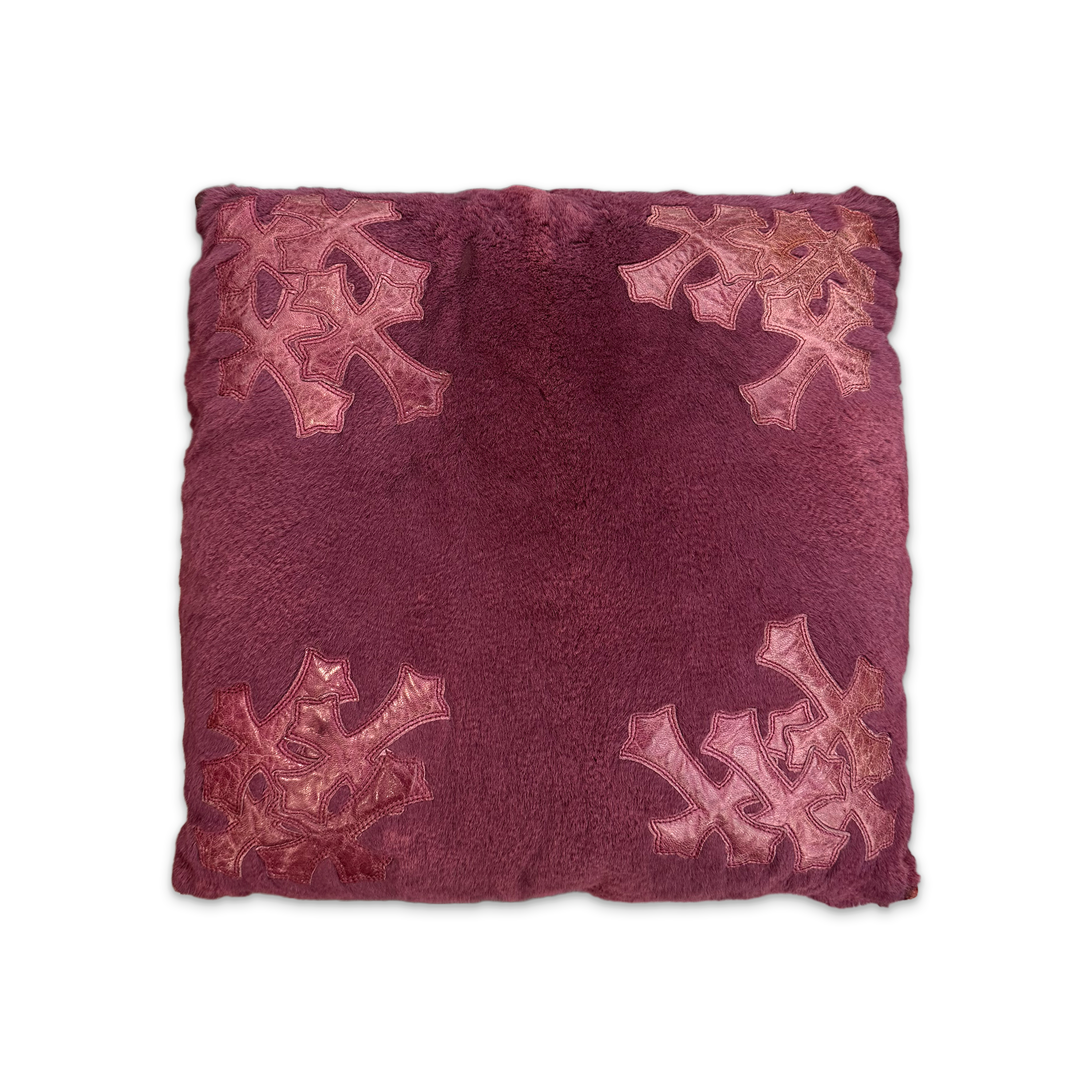 Chrome Hearts, 16 Cross Shearling Pillow "Burgundy"