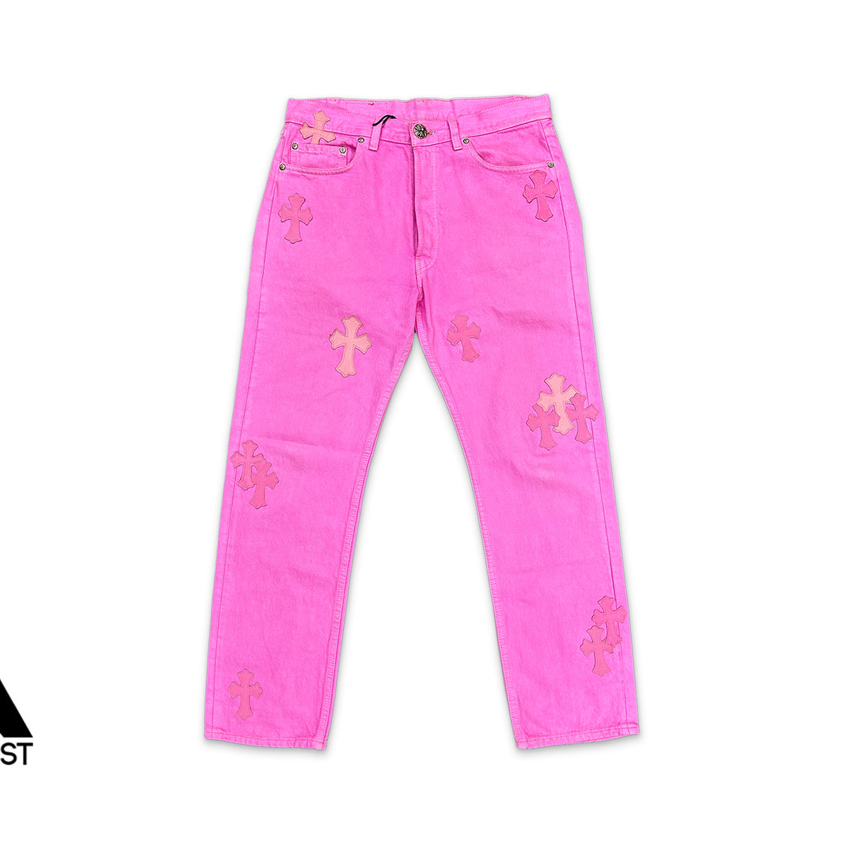 Chrome Hearts Black Fleur Denim Pants Pink & Checkered Crosses